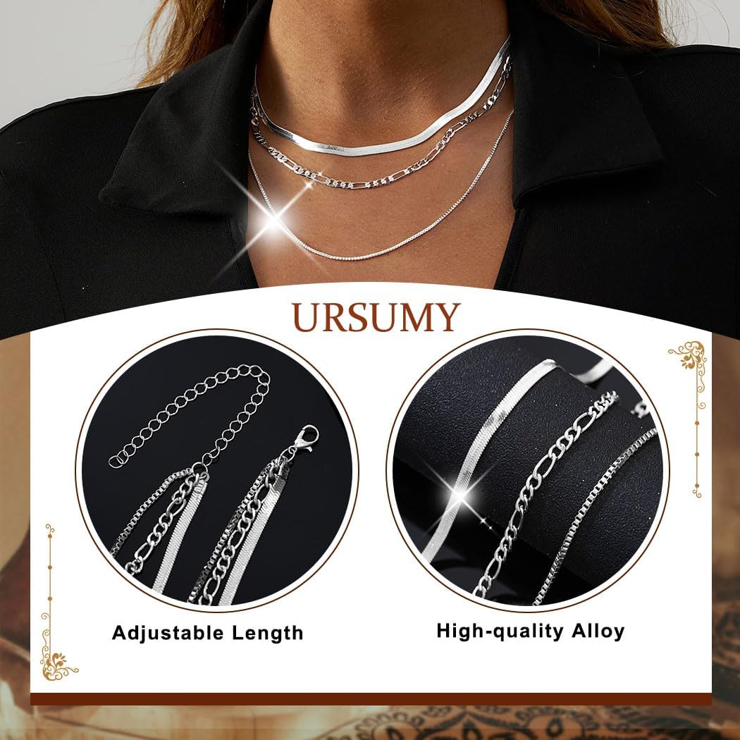Ursumy Layered Gold Necklaces for Women Dainty Gold Necklace Herringbone Pearl Necklace Womens Simple Jewelry - Image 4