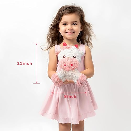 Miniatura 5 de MORCCO Peluche de vaca rosa, peluche de vaca esponjosa con cuernos en forma de fresa, lindos animales de peluche para niñas y niños pequeños,