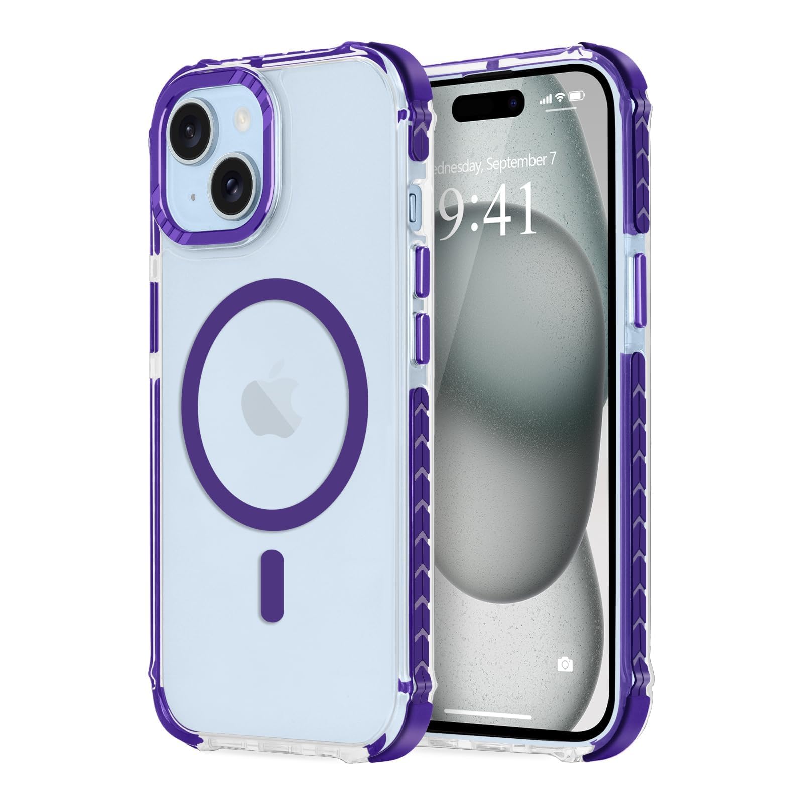 LLZ.COQUE Magnetic for iPhone 15 Case, Compatible with Magsafe, Bumper Military-Grade Protective Cover, Slim Shockproof Anti-Scratch Transparent Men