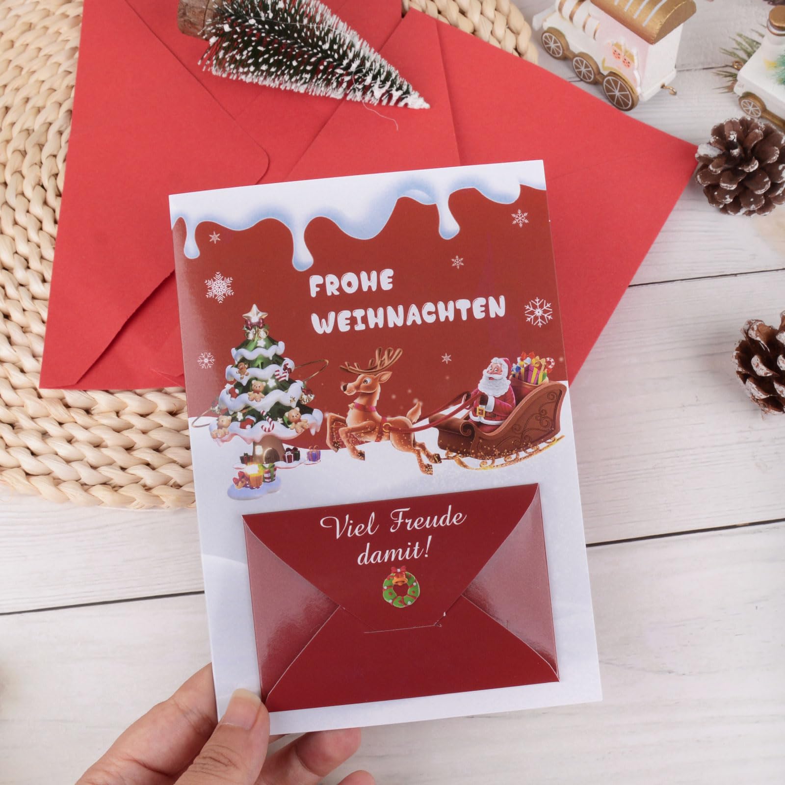 BETESSIN 2 Biglietti Natalizi Portasoldi Con Buste - Cartoline Auguri Con Scritta Buon Natale E Felice Anno Nuovo, Rosso Oro Verde