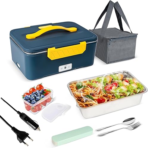 Yokgrass Fiambrera eléctrica de 80 W, calentador de alimentos portátil de 1.8 L para 1224 V y 110 V cochecamiónhogar, calentamiento rápido, a prueba