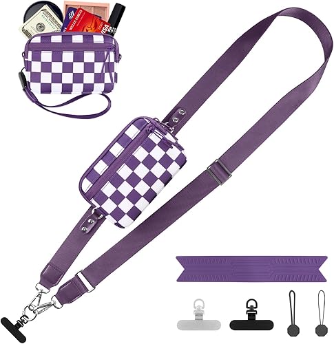 Miniatura 11 de Correa para teléfono con clip y correa cruzada para cartera, cordón ajustable para teléfono con cartera, Negro, Mediana Negro,negro, rojo (Black