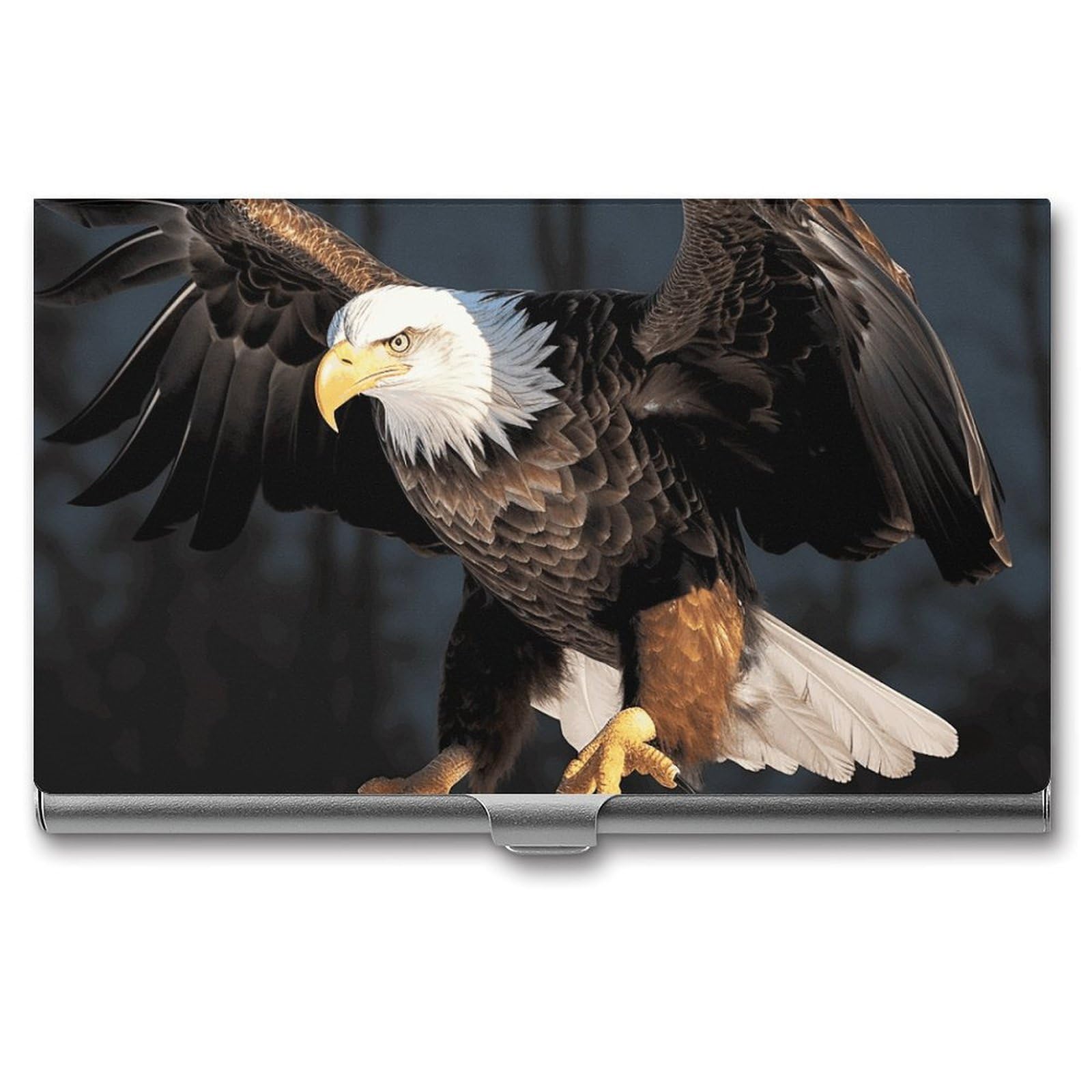 Lzqpoeas Men's Style 3D Bald Eagle Custom Business Card Holder Slim Business Card Case For & Wo Pocket Metal Case Professional Stainless Steel Business Card Holders Purse Name Card Holder Buckle