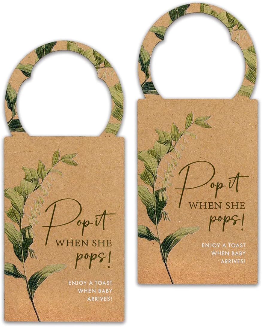 Summer-Ray 50pcs Pop it When She Pops Mini Champagne Baby Shower Tags Wine Bottle Tags (Kraft Brown), 105mm x 45mm