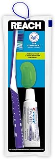 Reach Ultraclean Travel Toothbrush Kit with Crest Toothpaste - TSA Compliant, Multi-Angled Soft Bristles, Antibacterial Cap & Reusable Bag