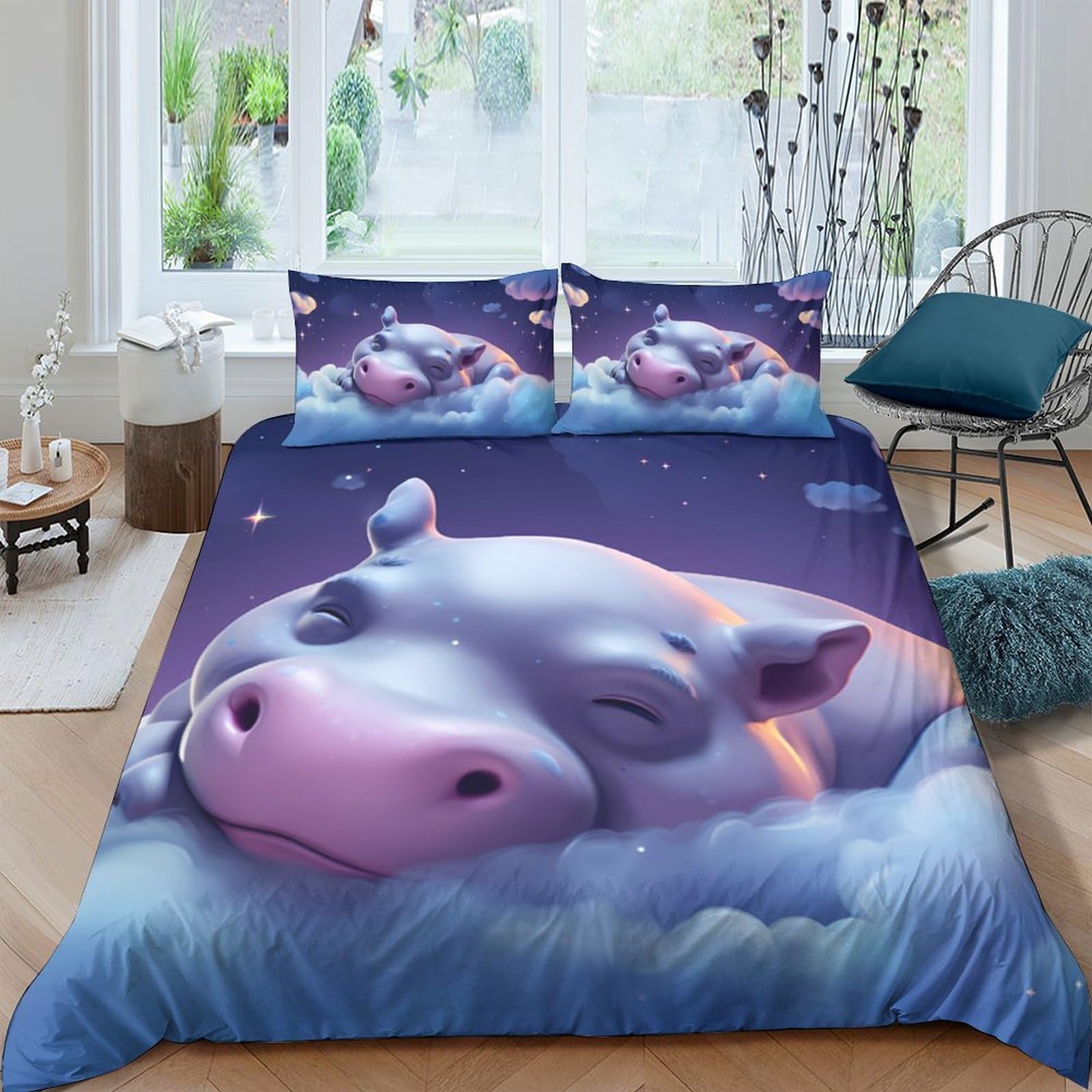 Ctjqhvkz Style-2 3D Printed Sleeping Hippo Fitted Sheet Microfiber Soft Bed Cover For Bedroom Guest Room Dorm Mattress Decor Single（135X200cm）
