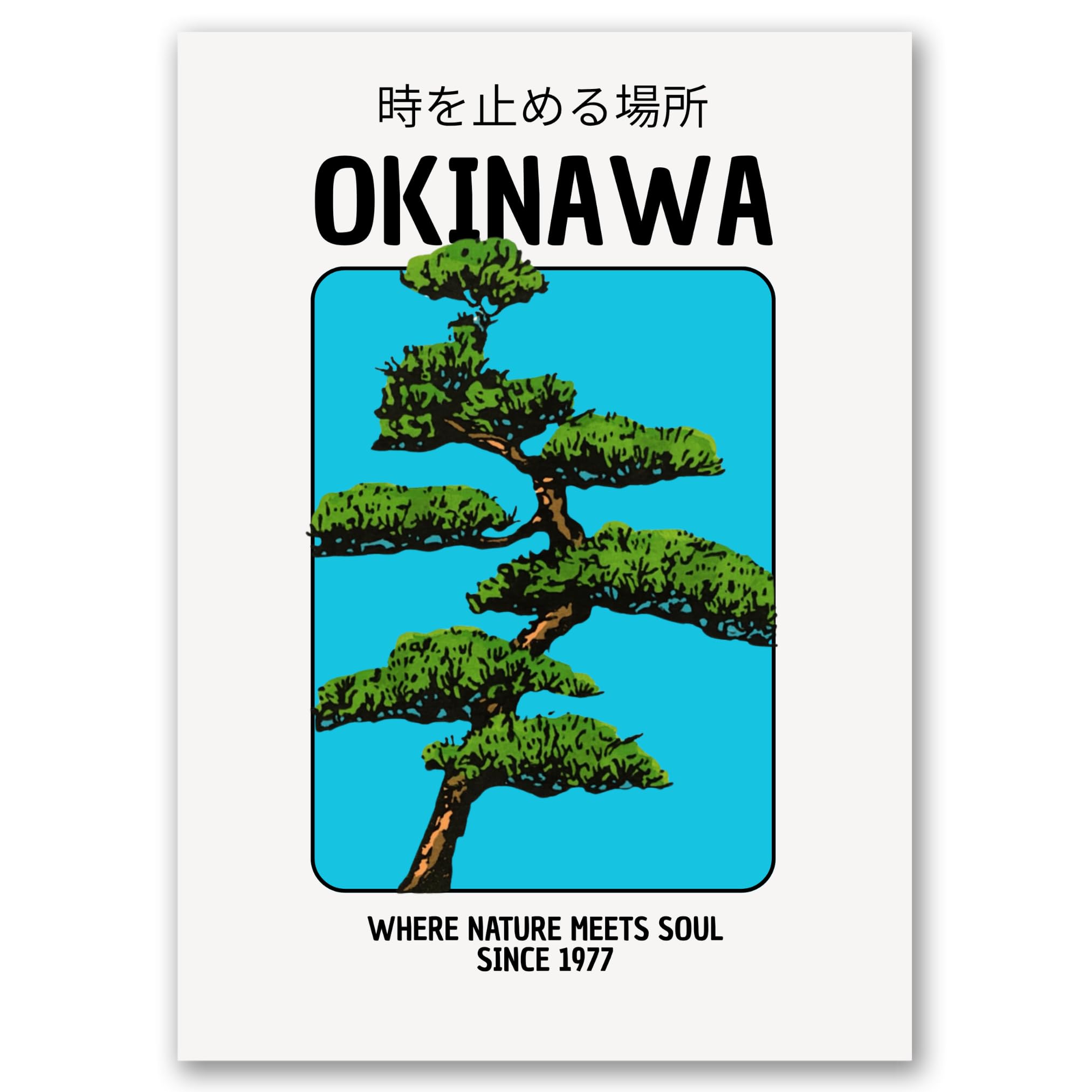 SALVADERO Affiche Okinawa Poster Art Japonais Bonsaï Kanji Art Mural 250g/m² Mat 70x50 cm Sans cadre