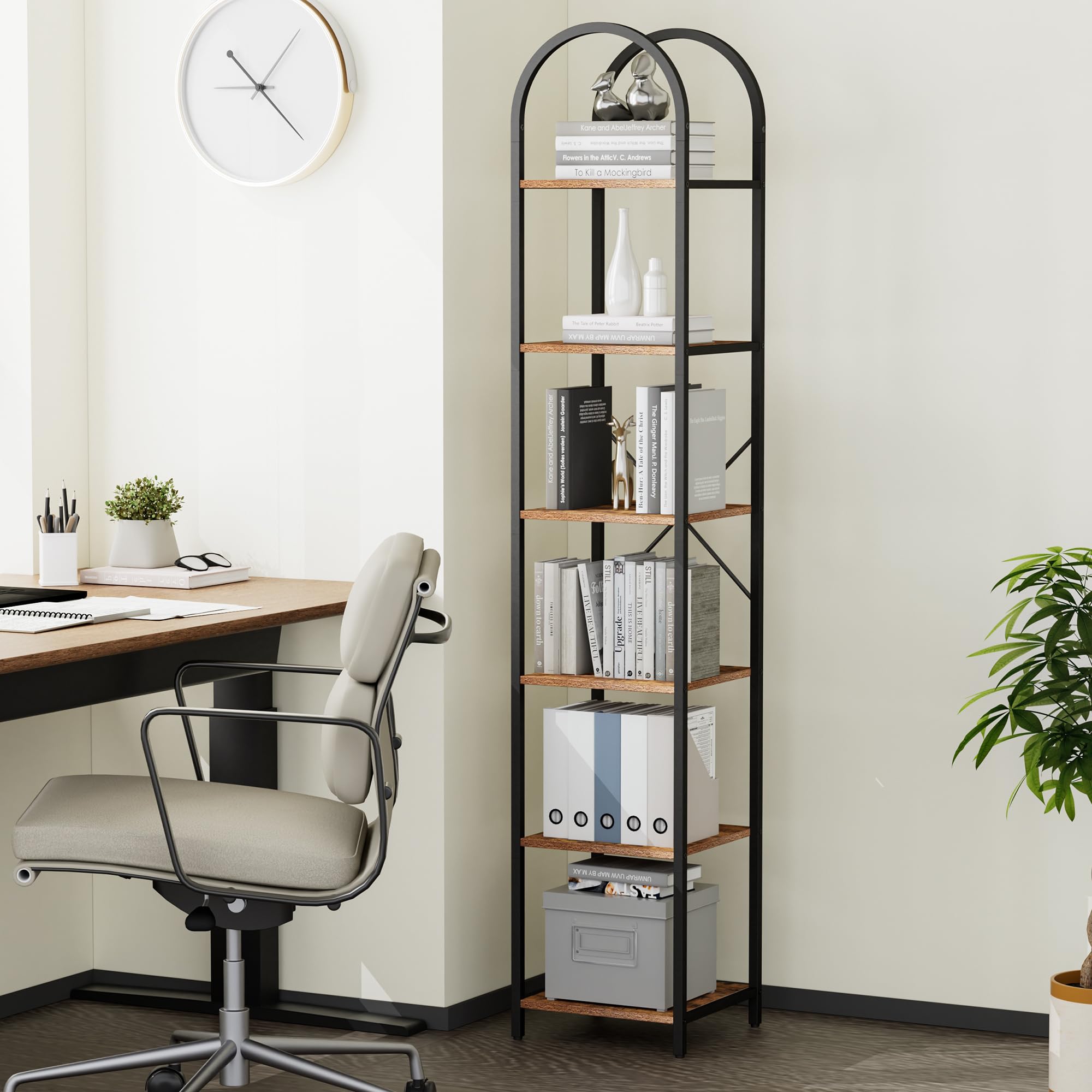 Arched Bookshelf Homhedy 5-Tier Bookshelf Arched Display Racks, Wood ...