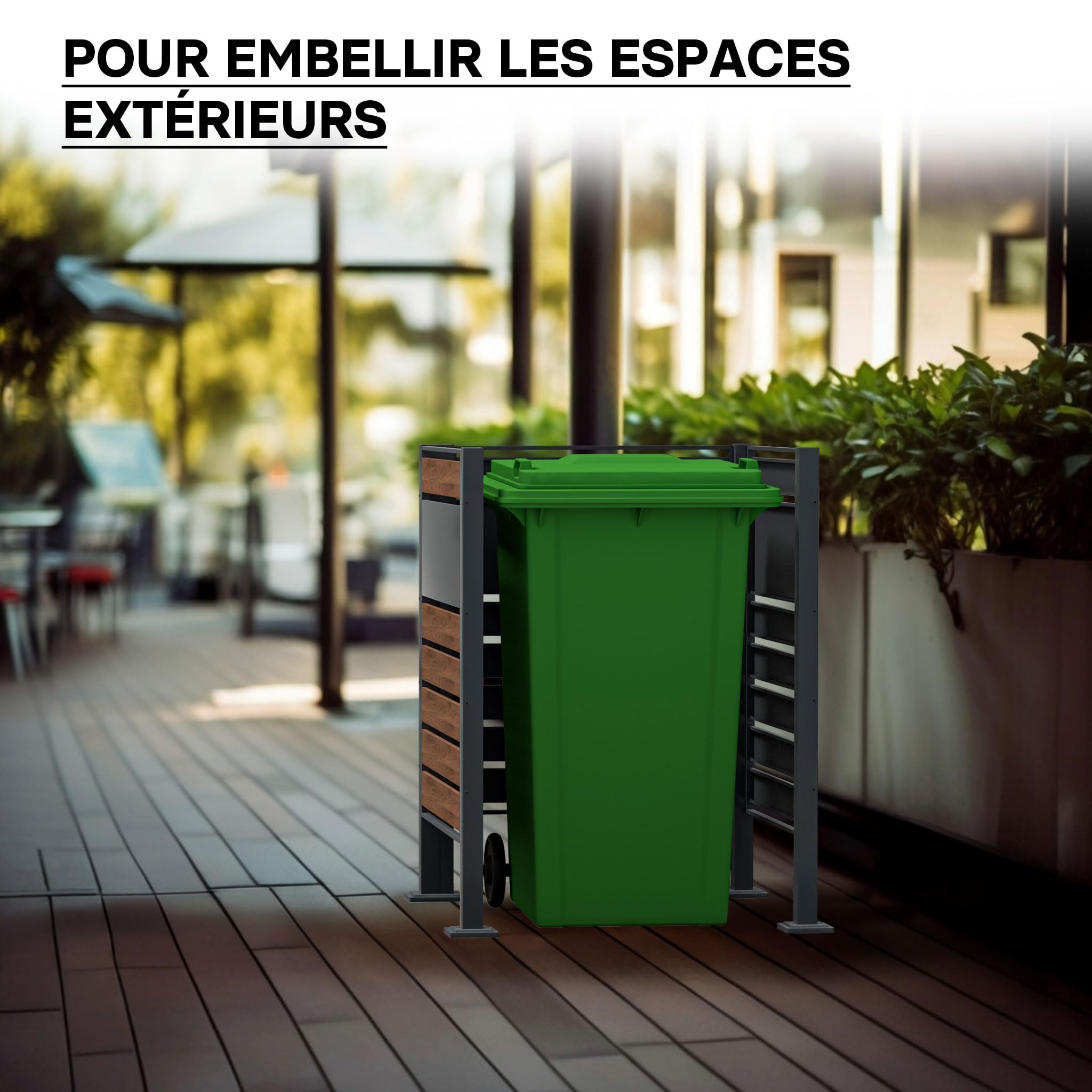 Wiltec Cache-Poubelle - 905 x 905 x 1200 mm - pour 60 à 240 L - Design Bois - en Acier - avec 3 Parois - Clôture Range Coffre Combinable