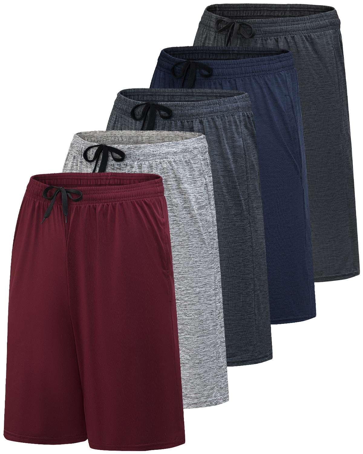 Real Essentials Men’s 5 Pack: 9" Dry-Fit Shorts – Athletic Gym, Workout, Basketball, Running, Casual Lounge Active Pockets