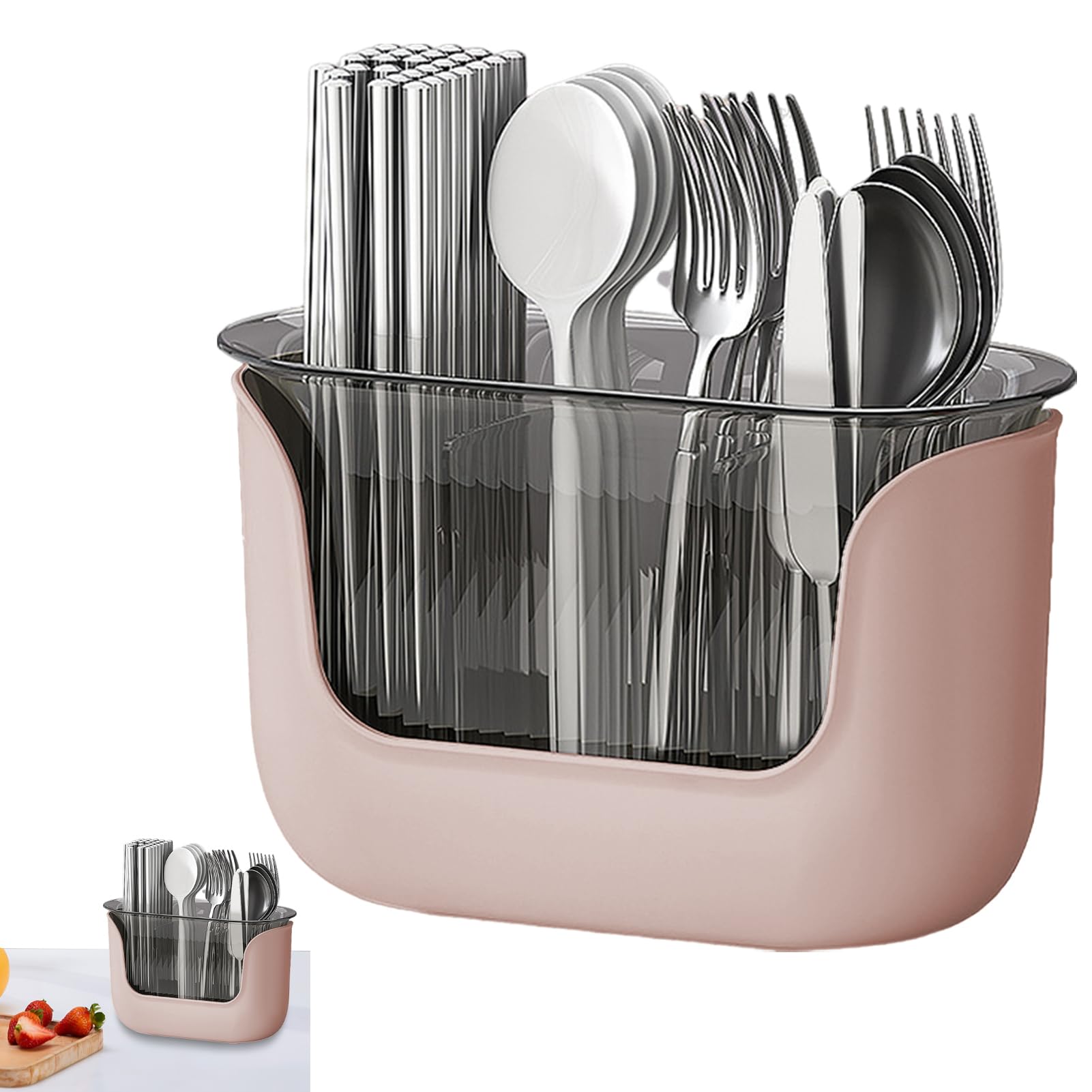 Portautensili Da Cucina Trasparente 3 Scomparti – Organizzatore Per Posate E Utensili, Base Antiscivolo, PP+ABS 24x11x15 Cm