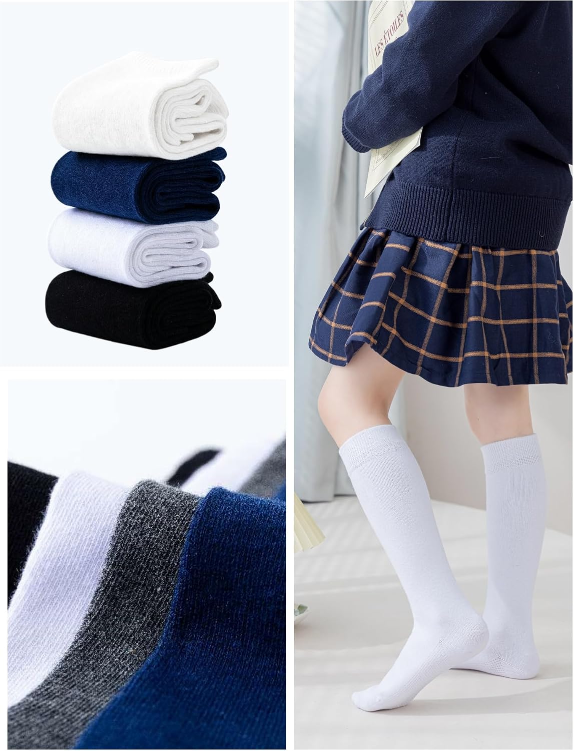 Knee High Socks for Girls Boys Seamless Cotton Soft School Uniform Socks Kids Breathable Long Sock