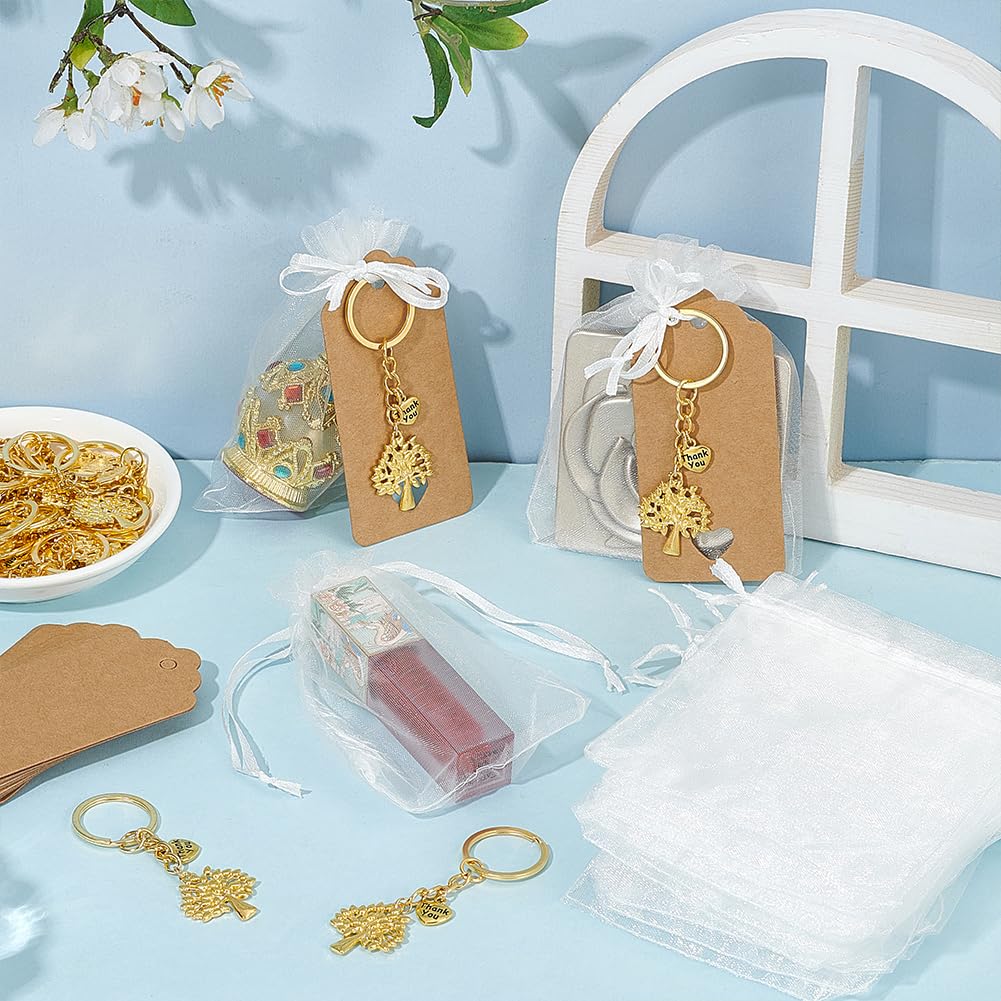 PH PandaHall 24 Set Sacchetti Albero della Vita Bomboniere per Matrimonio Battesimo Sacchetti Regalo in Organza con Etichetta Vuota Piccole Borse a Rete Portachiavi per Feste Compleanni Anniversario