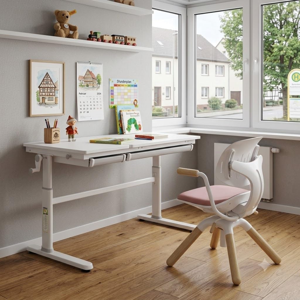 HOKO Kinderdrehstuhl höhenverstellbar, Jugendstuhl ohne Rollen, bis 120 kg | dynamisch mitbewegende Rückenlehne, Sitzhöhe von 40-50 cm, 360° drehbar, 30° neigbar, für Kinder ab ca. 125 cm, Rosa, LAURA