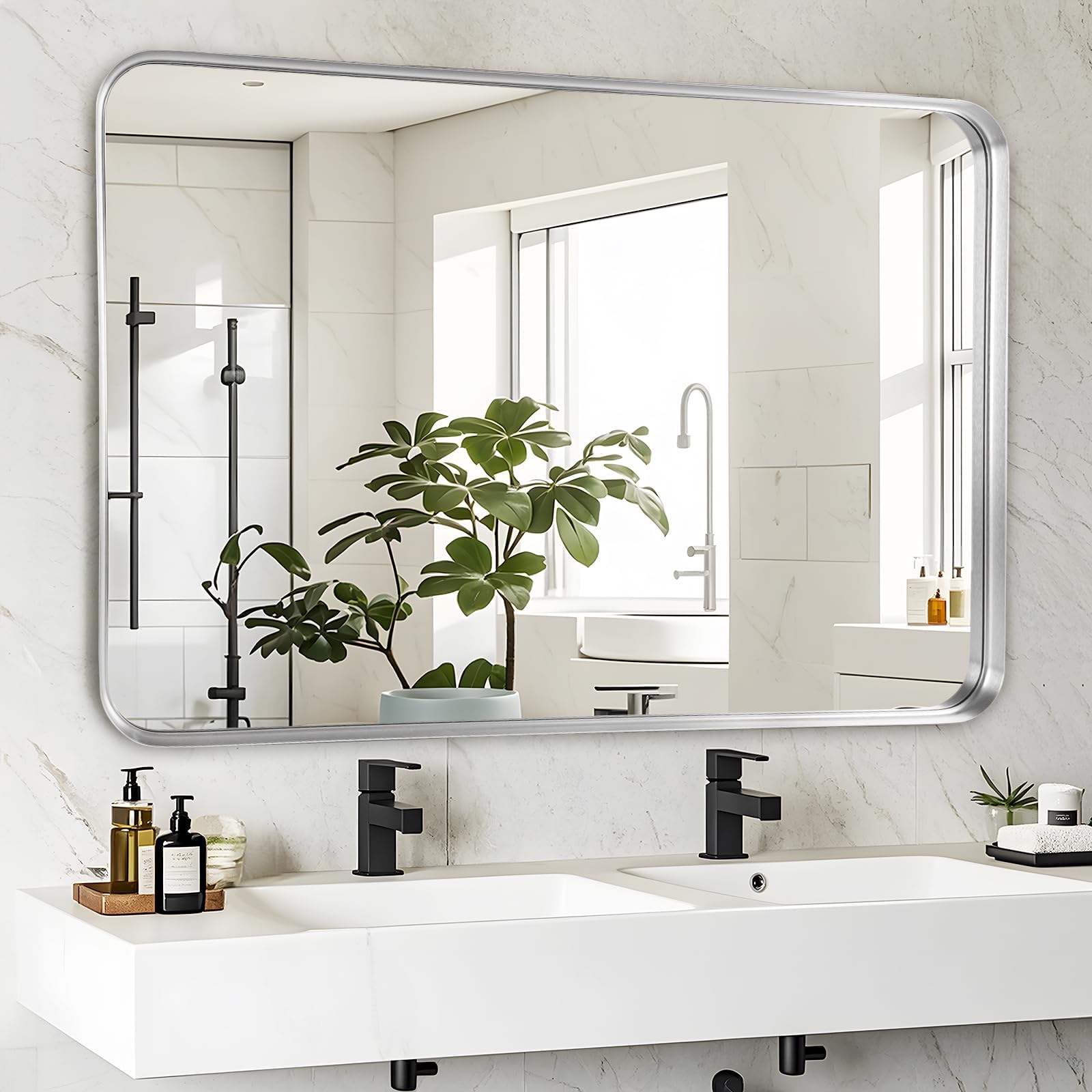 Fabuday Bathroom Mirror Silver 30x40 Inch - Matte Framed Rectangle Wall Mirrors for Over Sink, Bathroom Vanity Mirror, Farmhouse Decor, Horizontal or Vertical Hanging