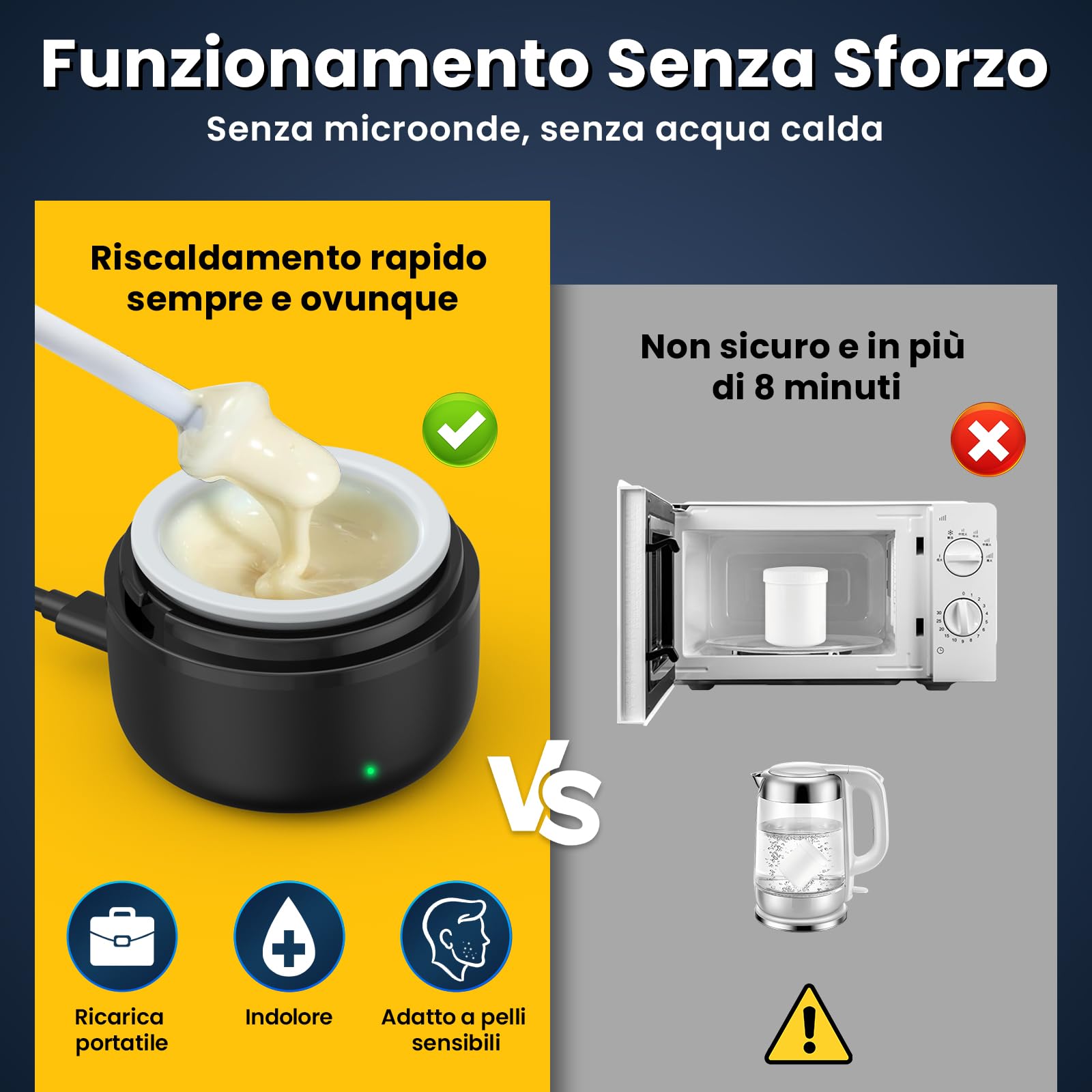 Ceretta per Naso e Orecchie per Uomo, Ceretta per Sopracciglia - Epilatore Viso con mini Scaldacera, Calore Rapido,100g Cera, 20 Applicatori, Depilazione Naso, Orecchie, Sopracciglia per Uomo e Donna