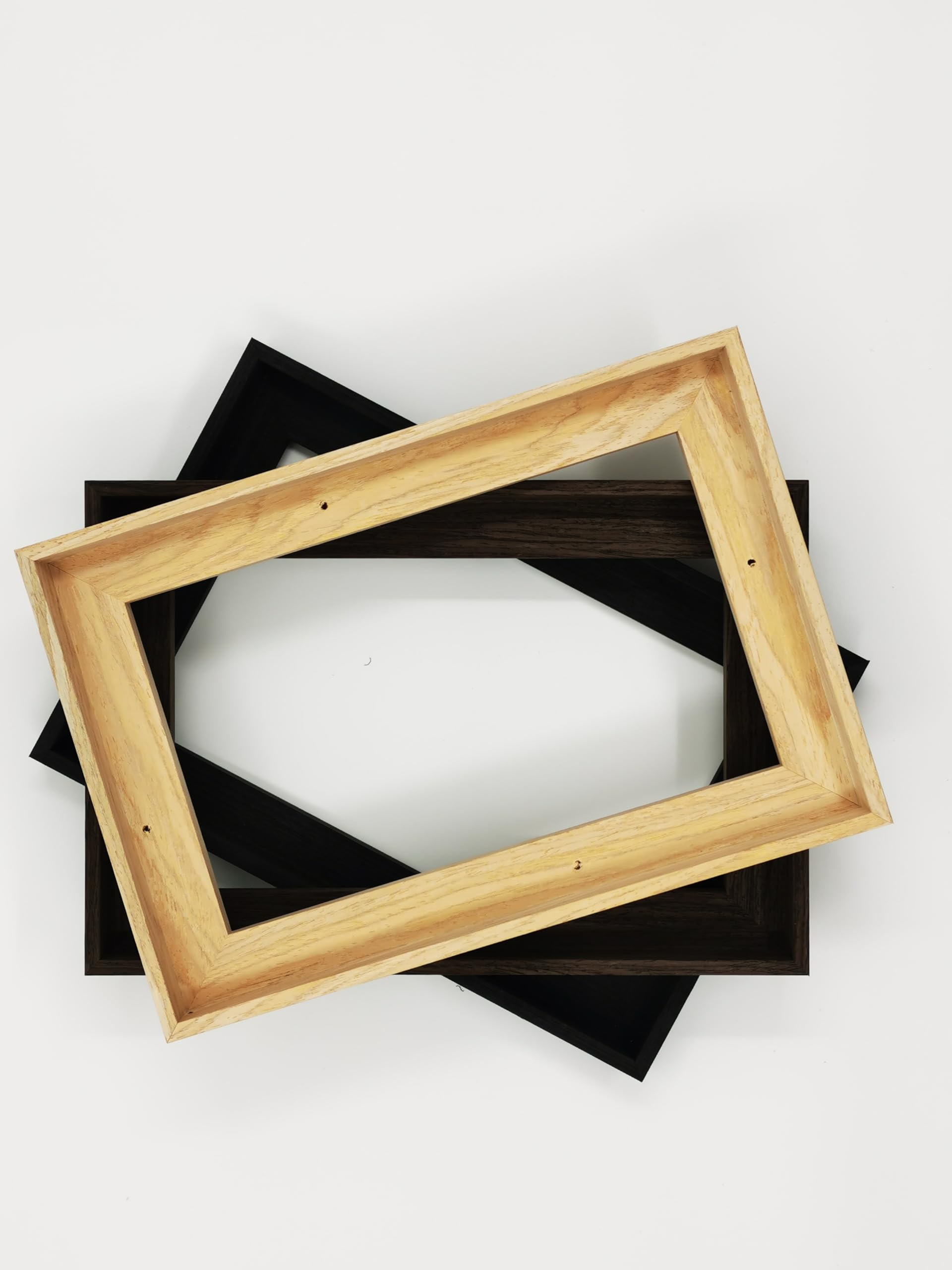 Cadre flottant à motif grain de bois massif pour œuvres d'art de 40,6 x 50,8 cm, profondeur de 2,2 cm et espace de 0,3 cm, cadre flottant en toile en bois massif véritable