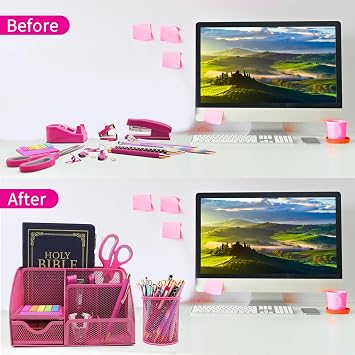 12PCS Hot Pink Desk Organizer Set,Office Supplies & Accessories | 12 in 1 Desk Organizer and Accessories Set,Tabletop Mount, Organizational Drawer & Robust Construction,Vibrant Hot Pink