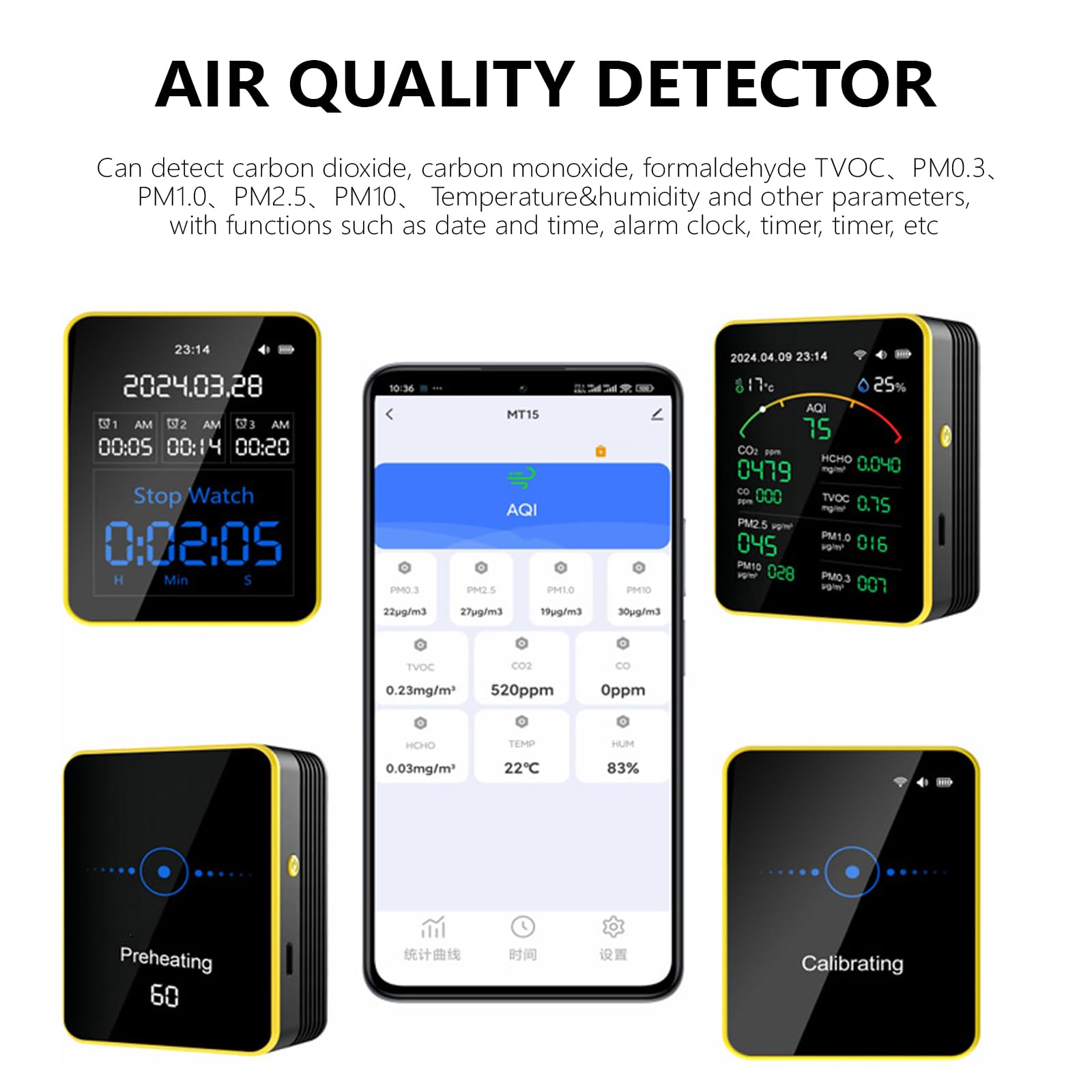 Misuratore di inquinamento atmosferico Rilevatore d'aria CO2 PM2.5 Formaldeide TVOC Temperatura Umidità Meter Accurato Tester Home Assessment