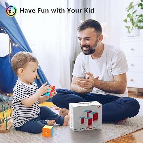 Miniatura 5 de Vdealen Juego de cubos de velocidad 2 x 2 3 x 3 4 x 4 5 x 5 pulgadas paquete de cubos mágicos brillantes rompecabezas de cubo con embalaje de regalo