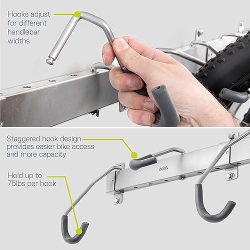 Miniatura 3 de Garage Bike Rack Wall Mount Rail Rack by Delta Cycle - Bike Hangers for Garage - Bike Storage Rack for MTB, Road & Ebike - Holds up to 300 lbs -