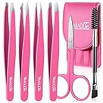 TsMADDTs 6 PCS Eyebrow Tweezers Set, Tweezers for Women Facial Hair with Curved Scissor and Eyebrow Brush for Ingrown Hair