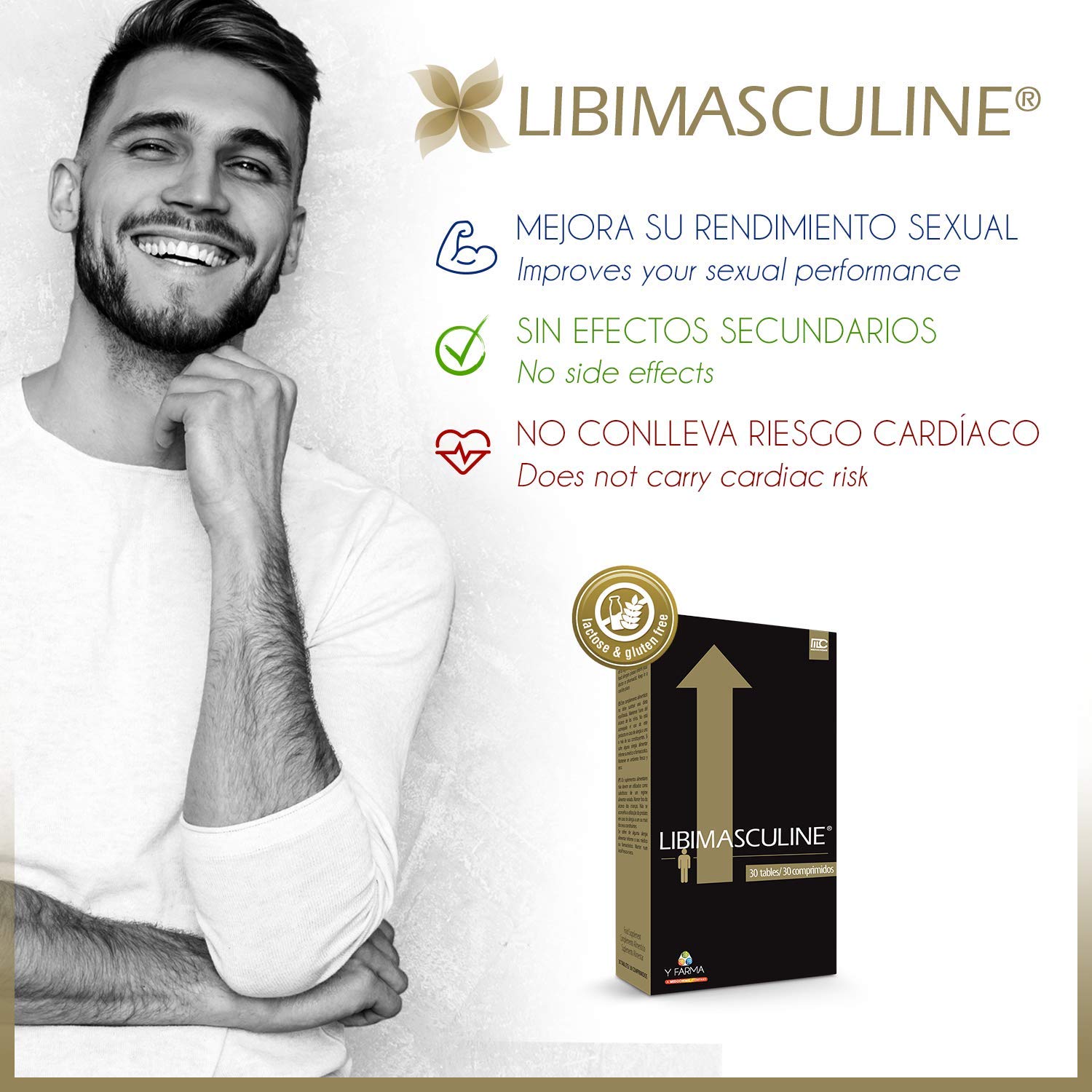 LIBIMASCULINE Potenciador Sexual Hombre - Mejora de la Erección Masculina y Aumento de la Resistencia Sexual - Efectividad Rápida - Placer Total - Sin Riesgo Cardíaco - 30 pastillas