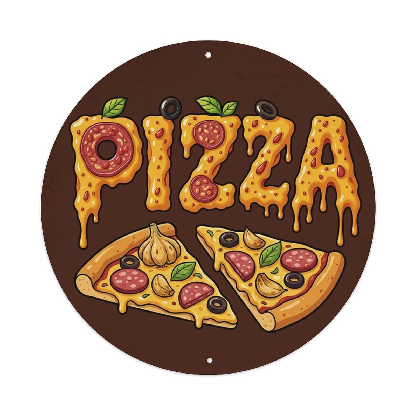 Huiyhb 8X8inch(20X20cm) Vintage Pizza Slice Garlic Confit Metal Tin Sign
