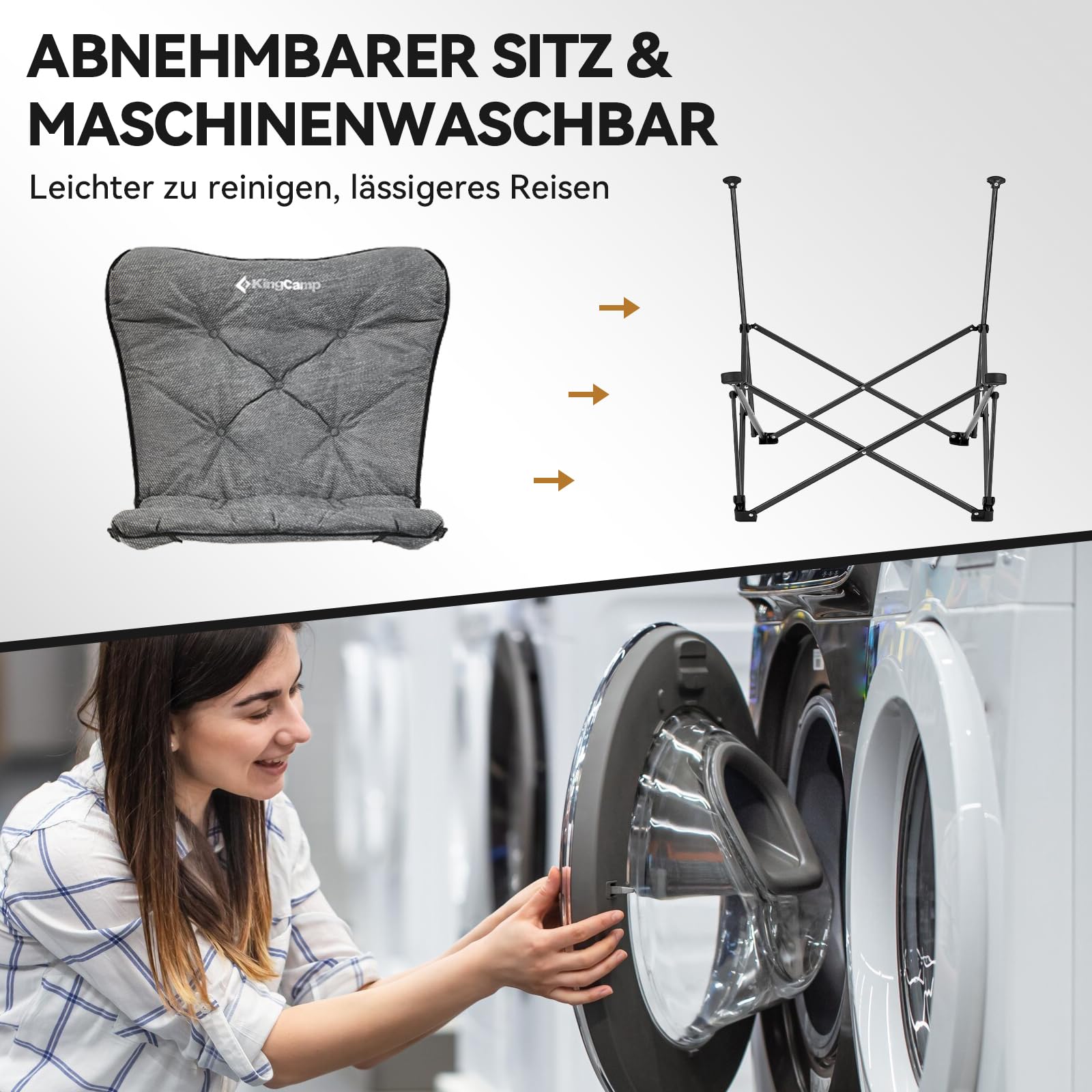 KingCamp Campingstuhl faltbar leicht Camping Stuhl hochlehner Gartenstuhl Größer Campingstuhl Gepolster, Campingstuhl XXL mit Tasche Relaxsessel für Camp Garten Balkon Strand Outdoor Campingstuhl
