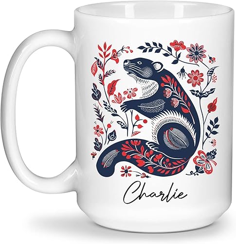 Miniatura 9 de Taza de café escandinava vintage, arte floral nórdico con ciervos, taza de café personalizada con nombre para amantes del arte popular, regalo para