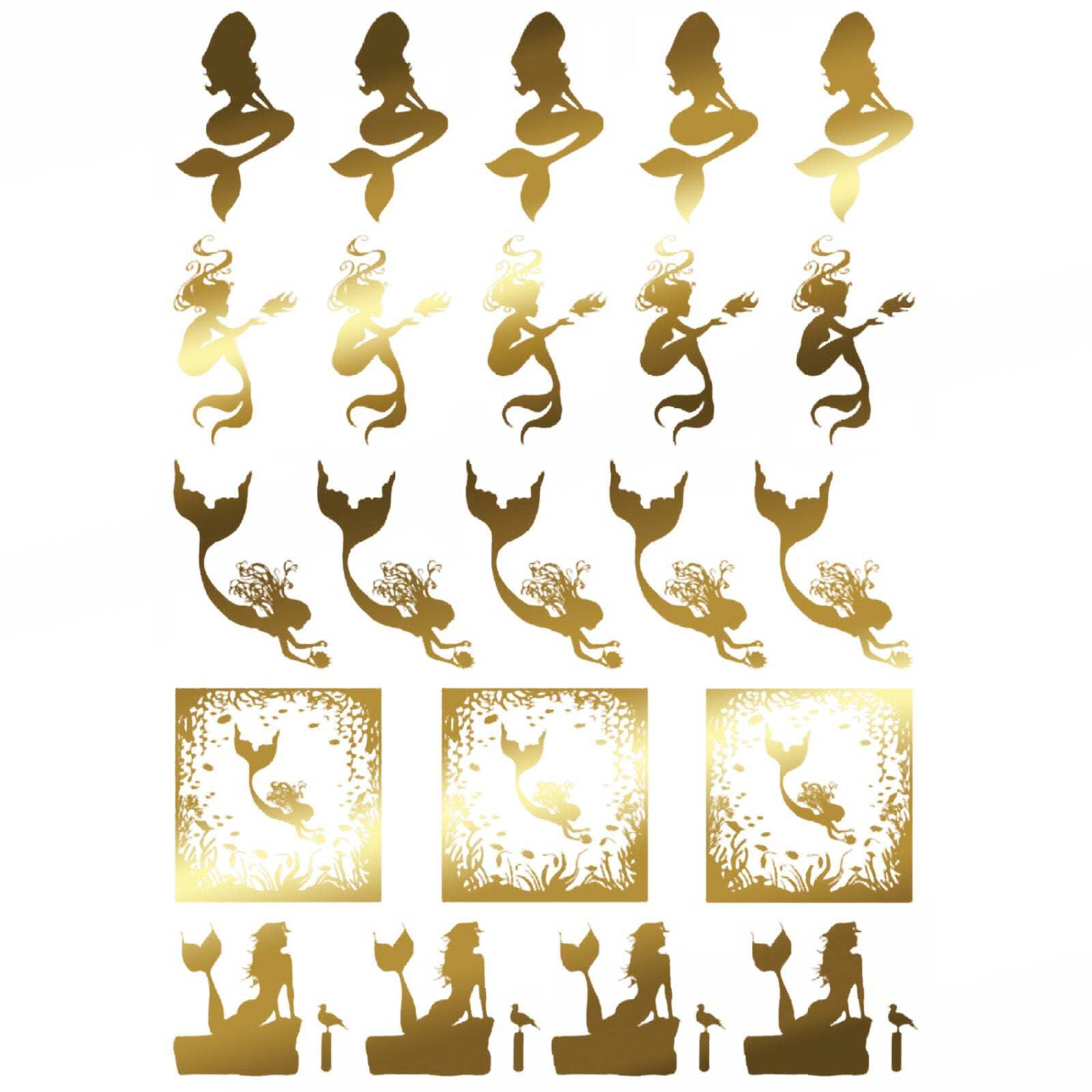 Mermaid 22 pcs 22k Gold Fused Glass Decals