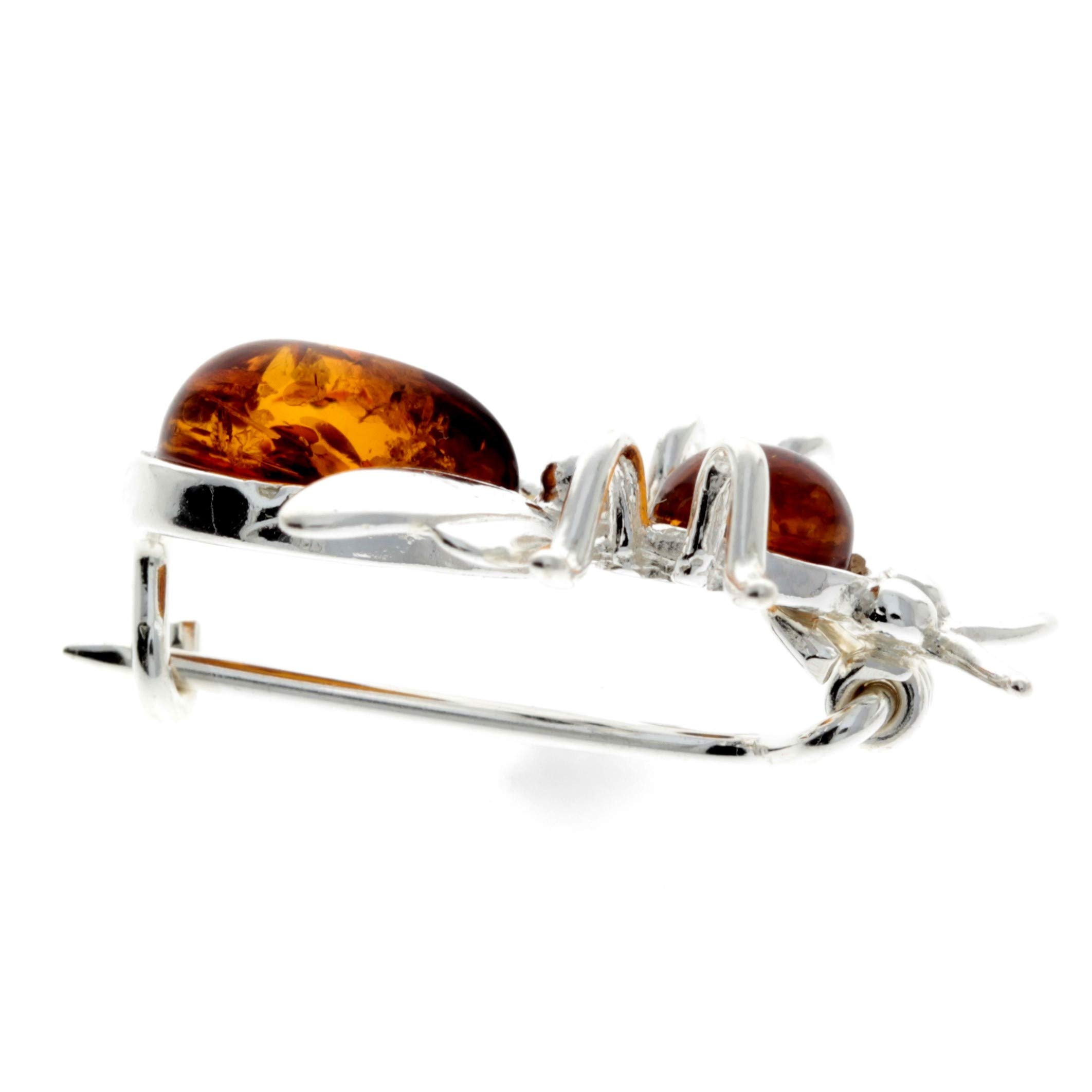 Spilla esclusiva in vera ambra baltica e argento Sterling a forma di ape, M801, Argento sterling, Ambra