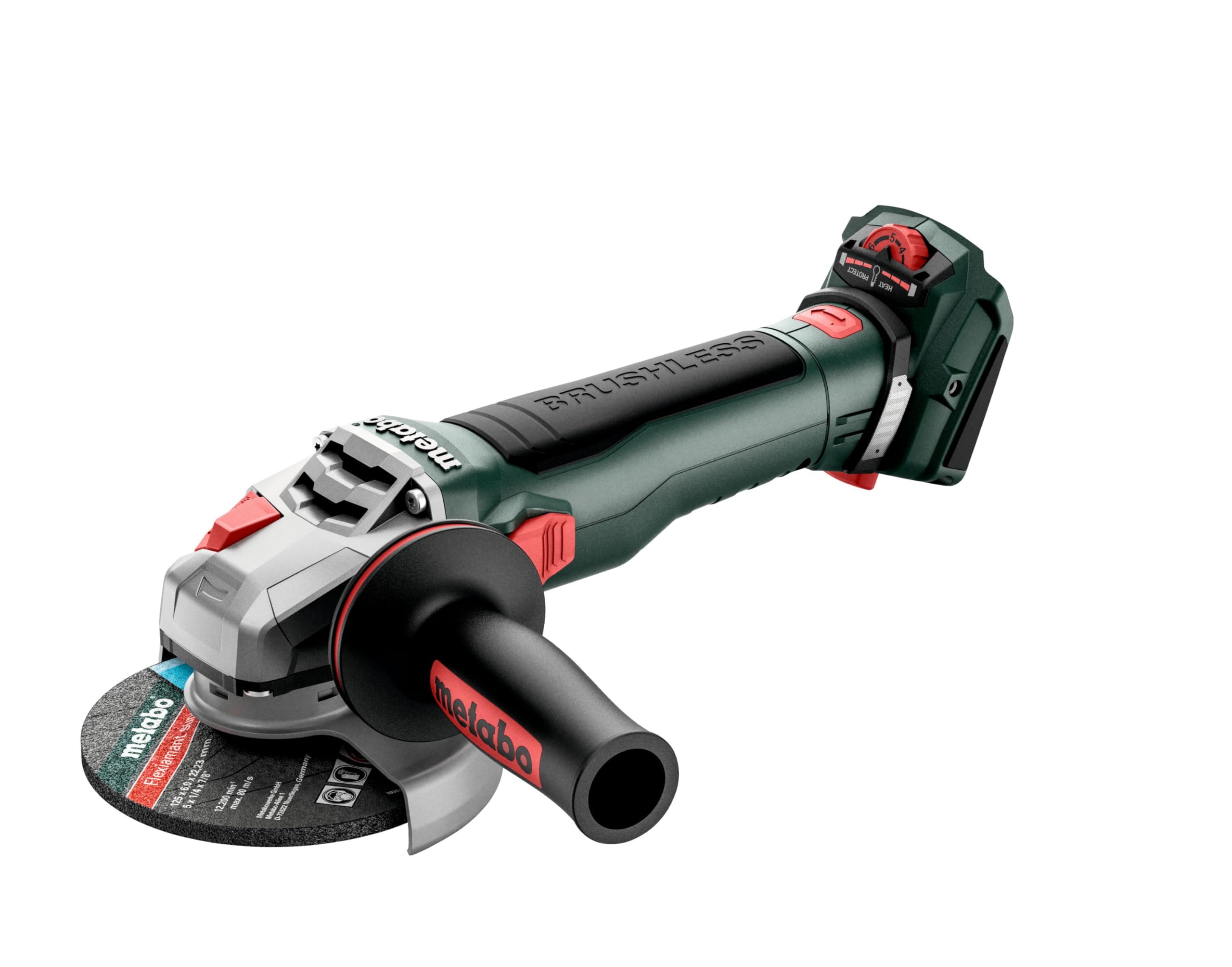 metabo WVB 18 LT BL 11-125 Quick, Amoladora Angular a Batería 18V 125mm | Motor sin escobillas, sistema Quick para cambio de disco, velocidad ajustable, sin batería ni cargador, sistema CAS