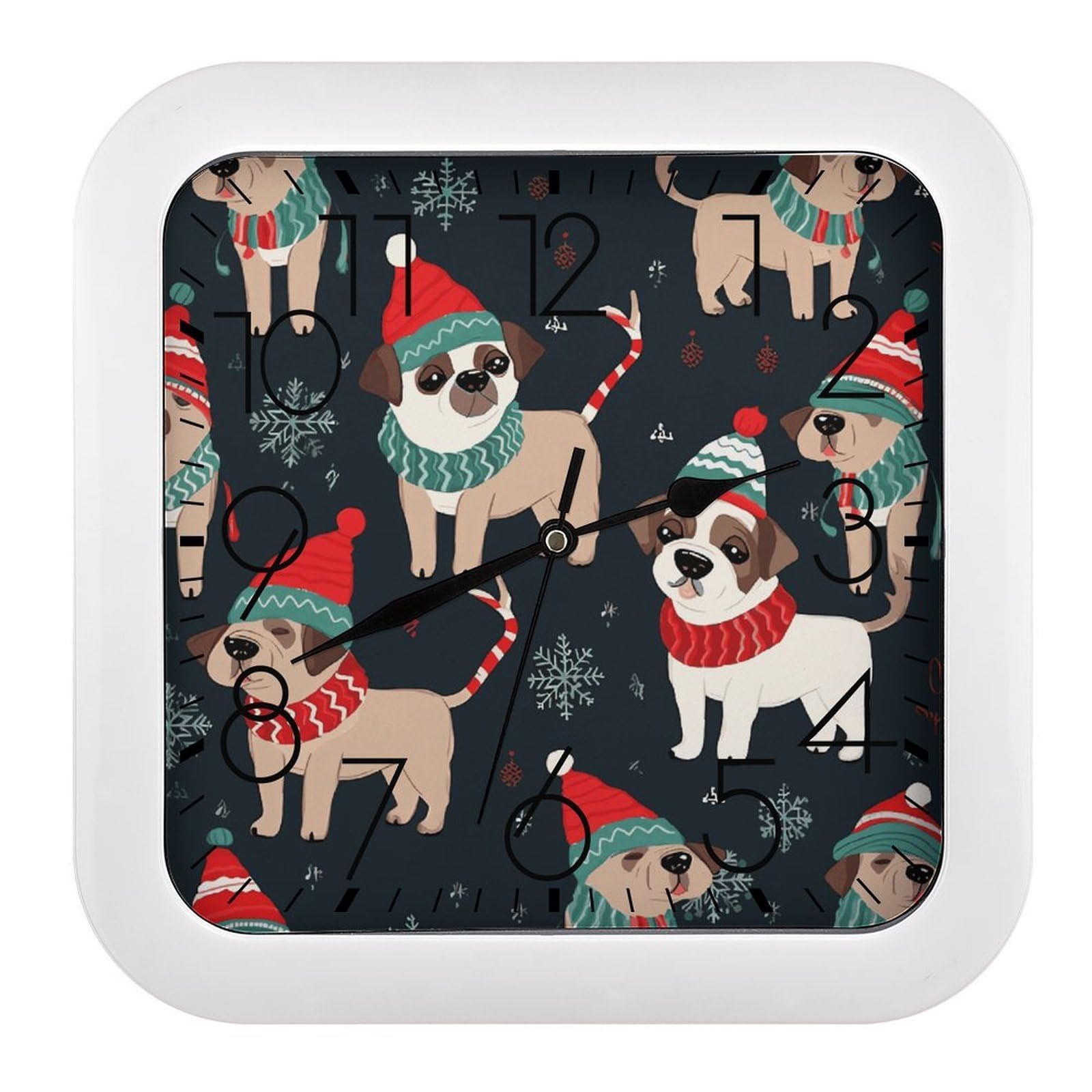 LDGSUPH Merry Christmas Dog Wall Clock Silent Non-Ticking Modern Clock Personalized Vintage Square Clocks for Travel Office Kitchen Home Decorative Clocks 10.2 Inch