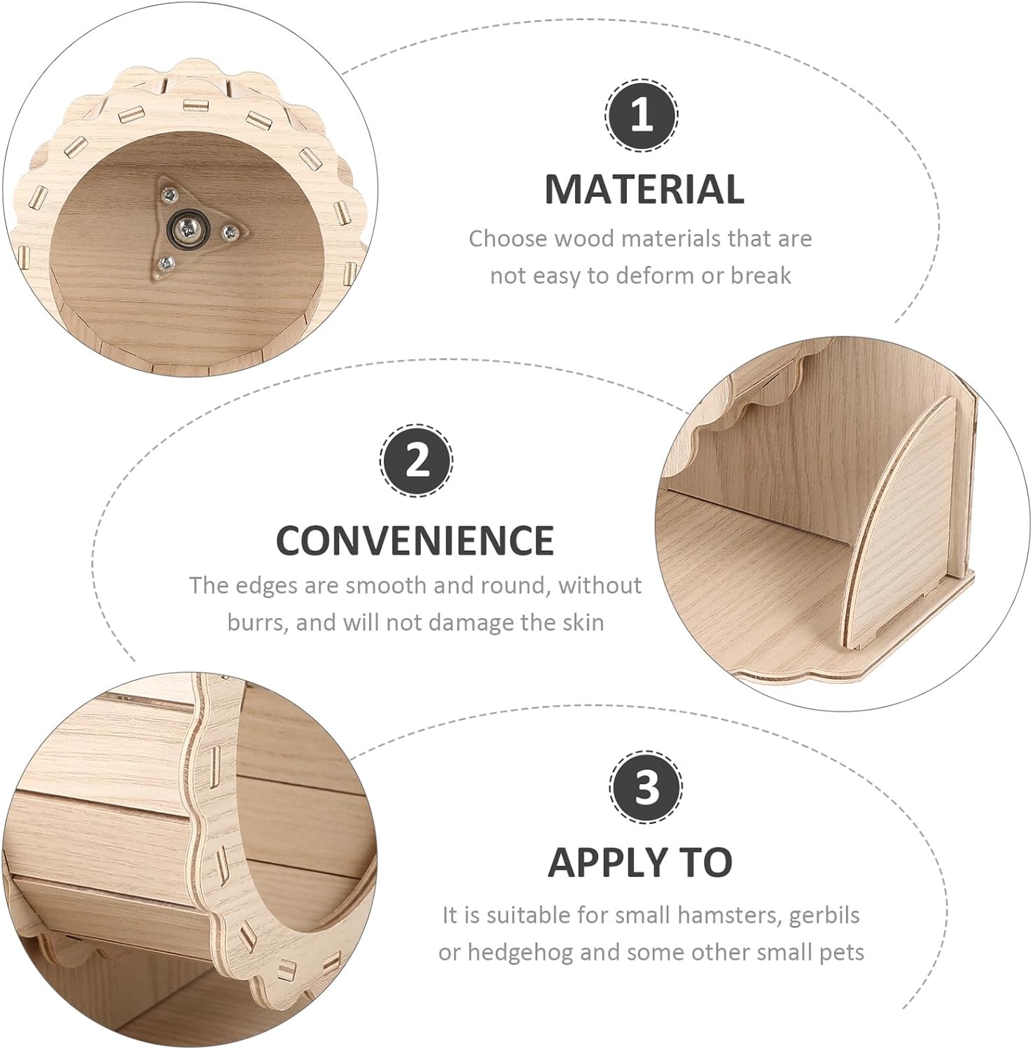 Silent Hamster Running Wheel with Stand, 17.5cm Solid Wood Exercise Wheel for Hamsters, Chinchillas, Guinea Pigs – Quiet Pet for Small Animal Activity