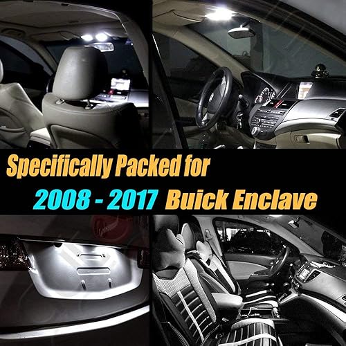 Miniatura 2 de Paquete de 14 bombillas LED para interior de automóvil, color blanco superblanco, 6000 K, compatible con Buick Enclave 2008-2017