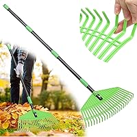 HANGMAICOME Lightweight Plastic Leaf Rake Adjustable 36-65" Handle - Flexible Nylon Tines for Leaves Grass Pine Needles Lawn Garden - Easy for Seniors Women Kids