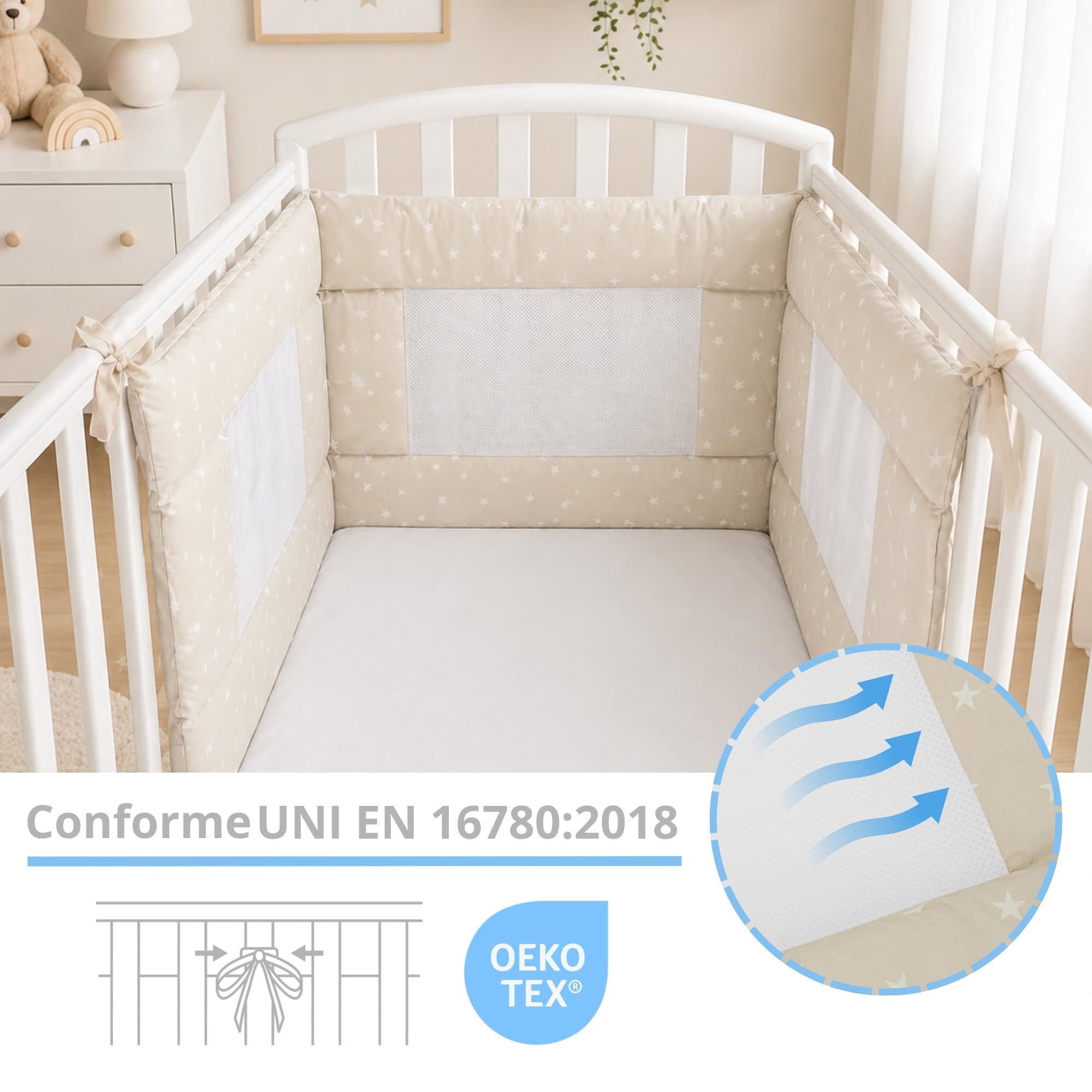 Paracolpi Lettino Ad Alta Traspirazione Baby Air Mesh Fantasia Beige