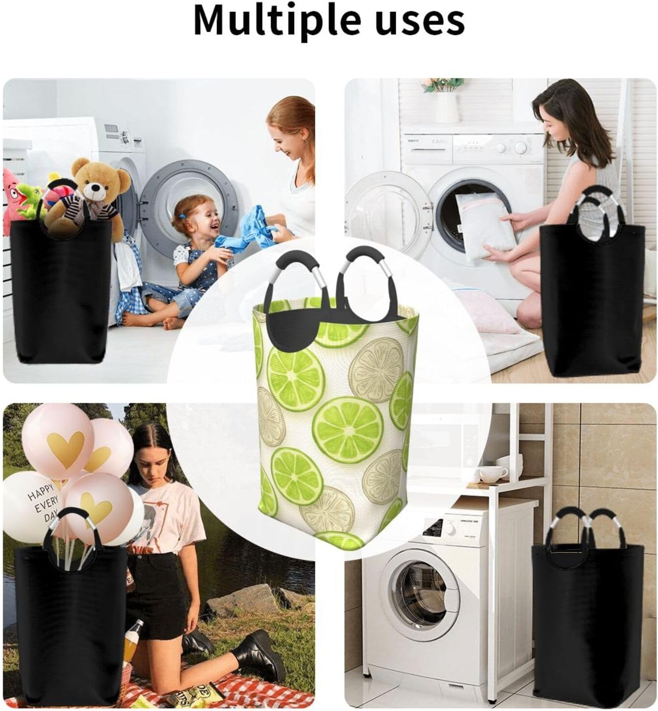 50l Laundry Basket Lime Slice Pattern Waterproof Laundry Hamper Foldable Clothes Laundry Bag With Handles