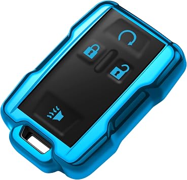 Tukellen for Chevrolet Key Fob Cover Soft TPU Full Protection Key Shell Key Case Compatible with Chevrolet Chevy Silverado Suburban Tahoe Colorado GMC Sierra Yukon Canyon 4 Buttons Blue