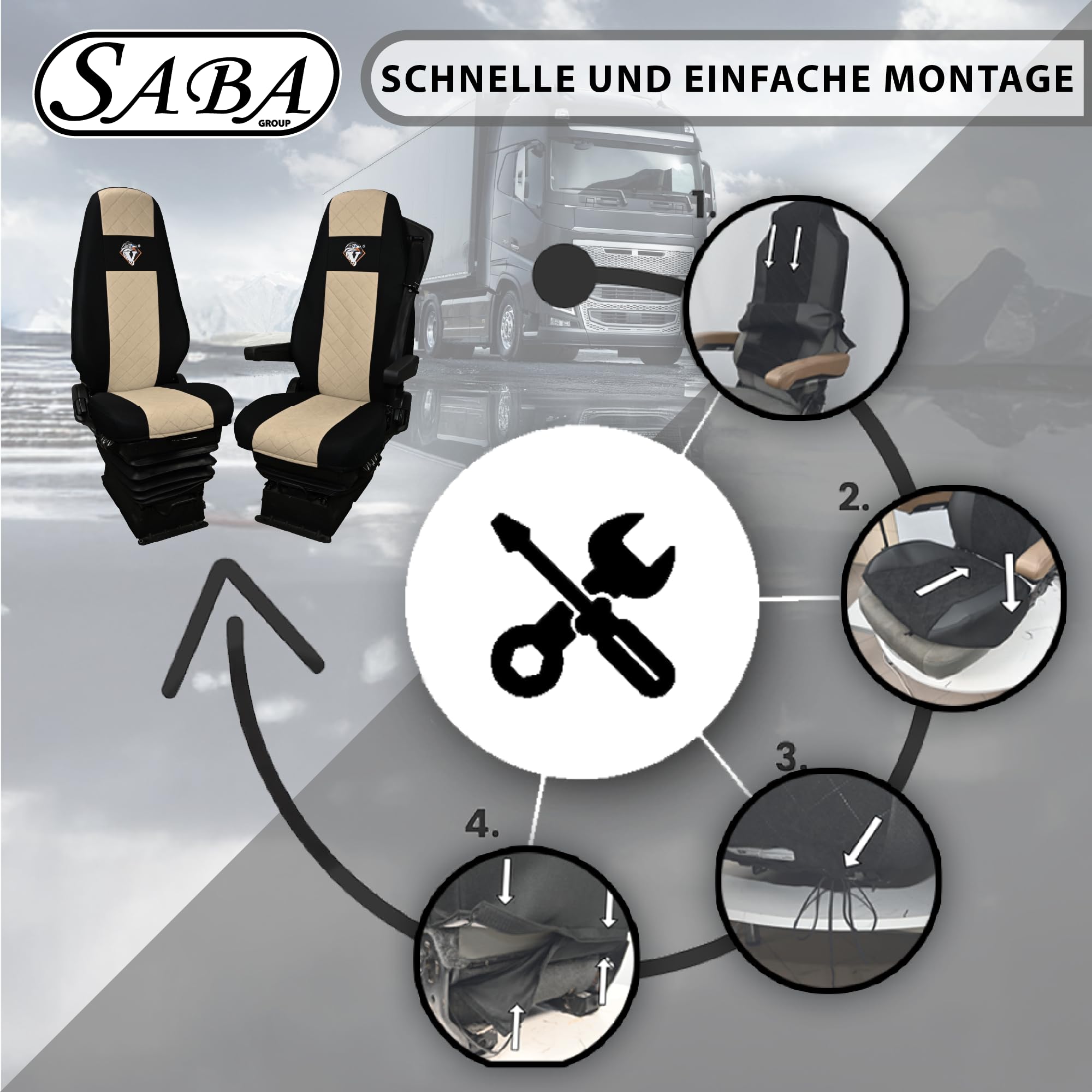 SABA Auto Sitzbezüge LKW Beige für Volvo FH4 ​​​​1 Riemen