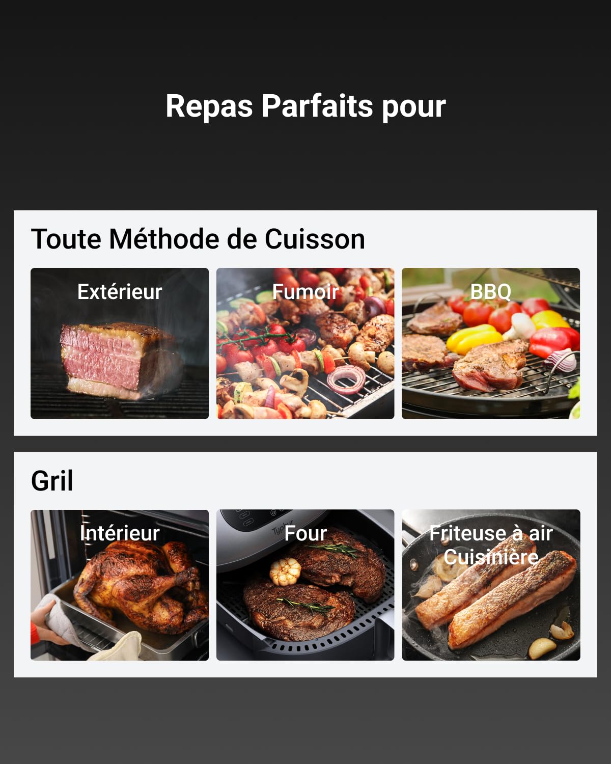 ThermoMaven G1 Thermomètre Cuisine Sans Fil, Wi-Fi et Sub-1G, Signal 10X | 6 Capteurs, Précision ±0,3 °C, Application et Base Intelligente, Étanche IPX8, Thermomètre Viande pour Barbecue, Four, Fumoir