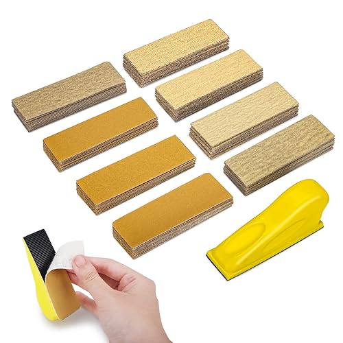 Kit de micro lijadora, 80 hojas de herramientas de lijado con mango de detalle con papel de lija de grano 60 a 600 para manualidades, madera