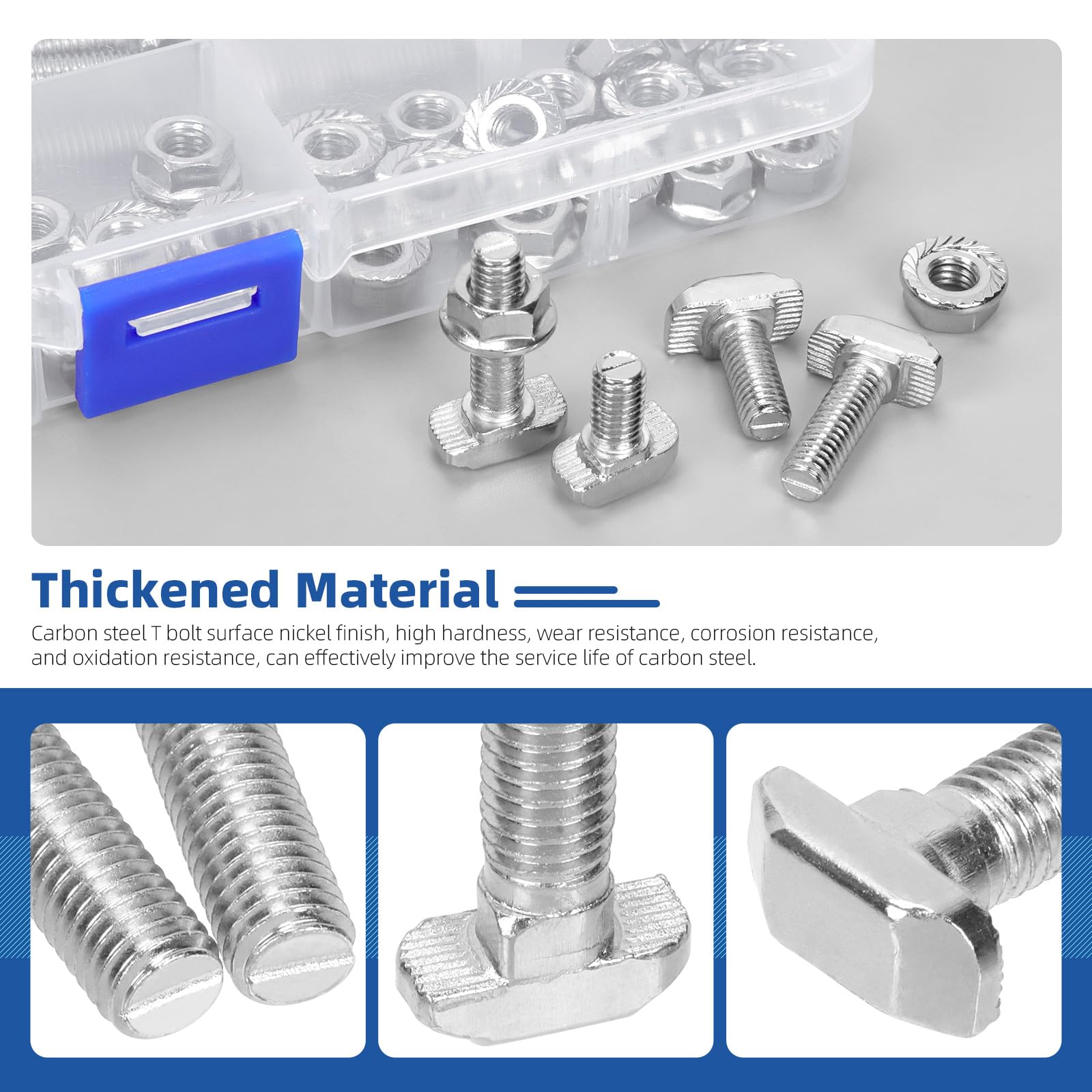 Glarks 80 pernos M6 con ranura en T con juego de tuercas de brida hexagonal, perno en T de cabeza de martillo de 12/16/20/25 mm, tornillo deslizante en forma de T, perno de tornillo en T para perfil