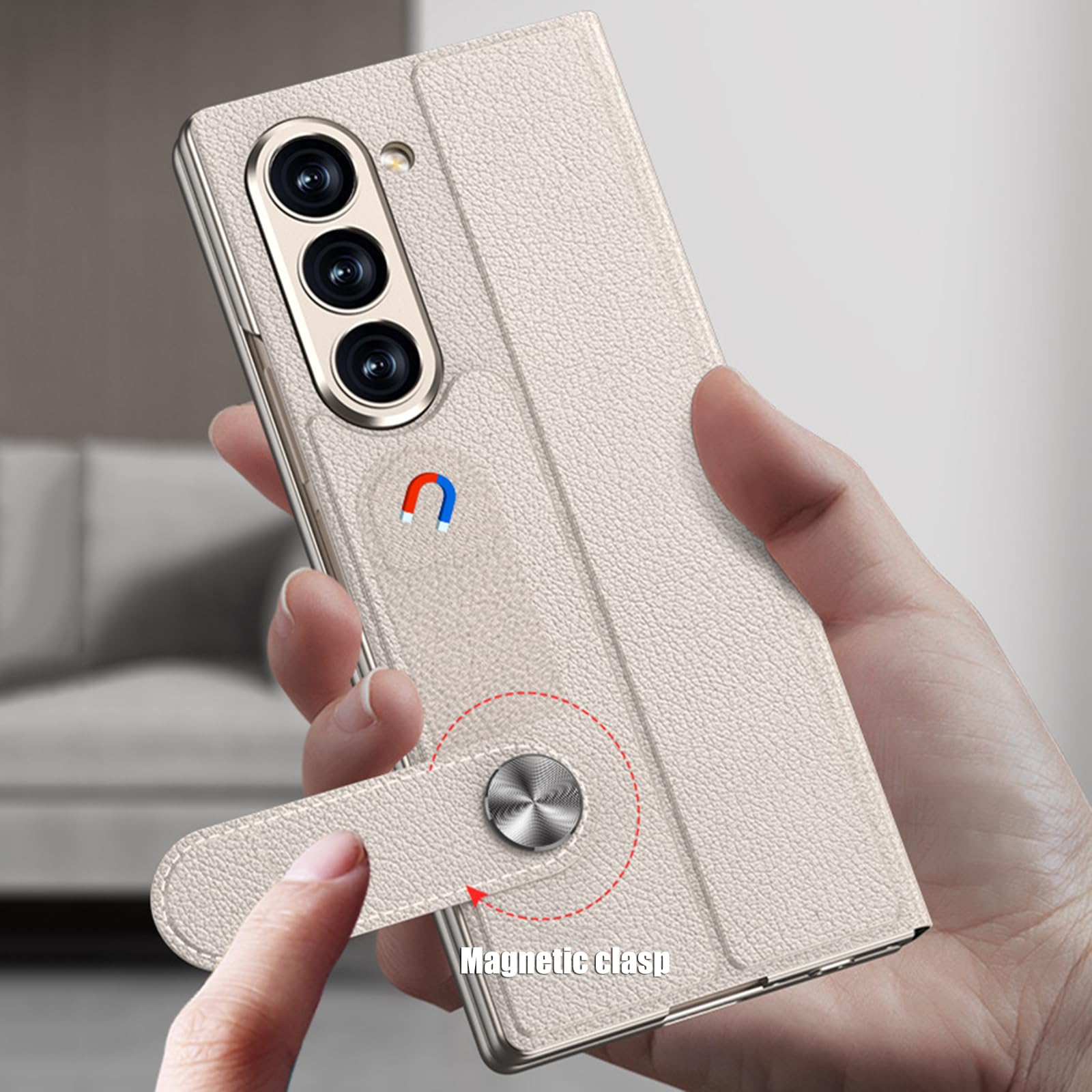 Skórzane etui do Samsung Galaxy Z Fold 6, z osłoną ekranu z klapką i funkcją stojaka, etui folio na całą obudowę, odporne na zarysowania, srebrne