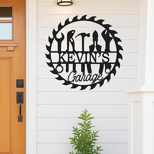 Miniatura 98 de Letrero personalizado de taller de garaje para hombres – Arte de pared de metal con nombre personalizado para entusiastas de autos, constructores y