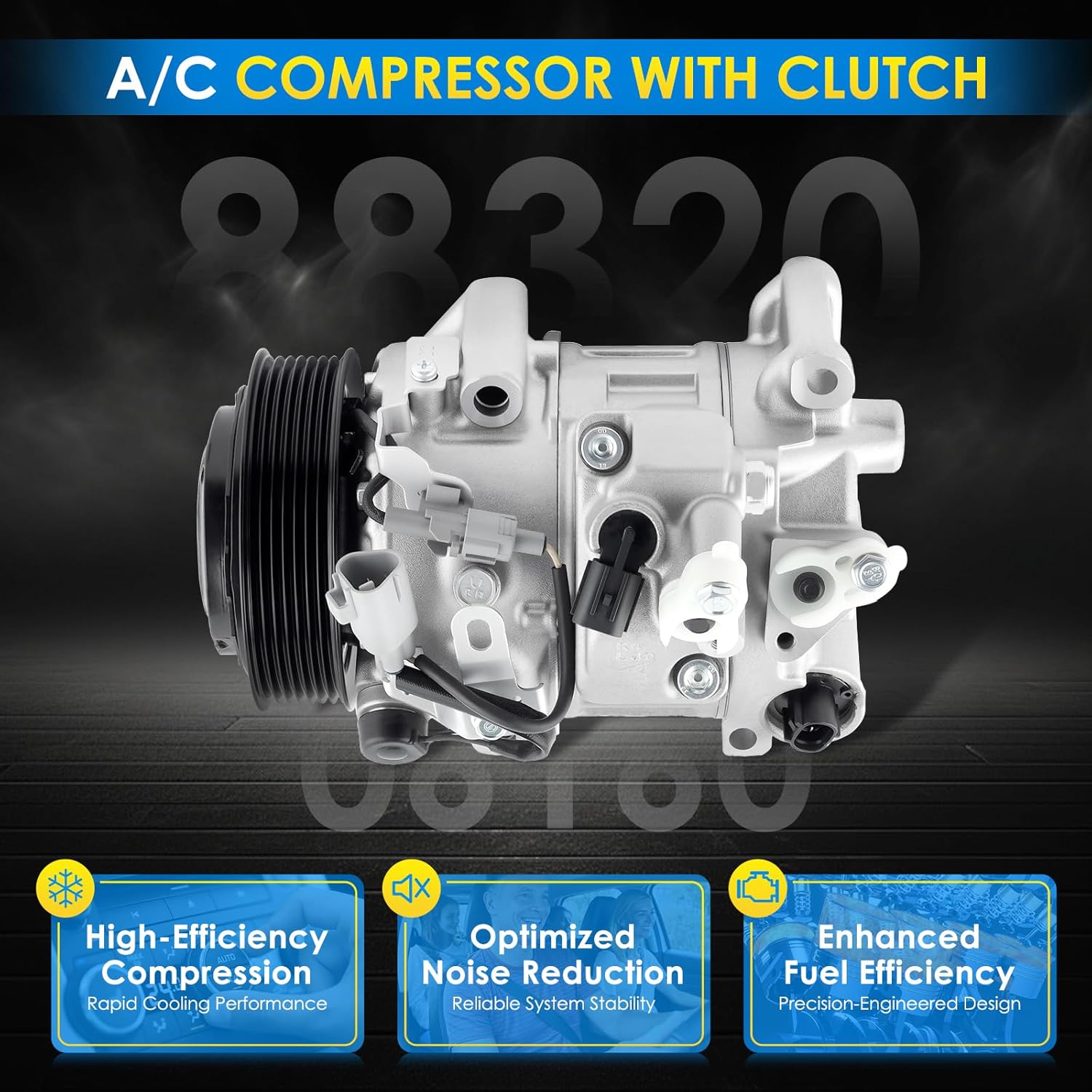 Car A/C Compressor Fit for Toyota 13-18 Avalon, 12-17 Camry, 11-16 Sienna, Highlander, for Lexus ES350, RX350 Automotive Replacement AC Compressor 8832048220 A/C Compressor for Car CO 29042C