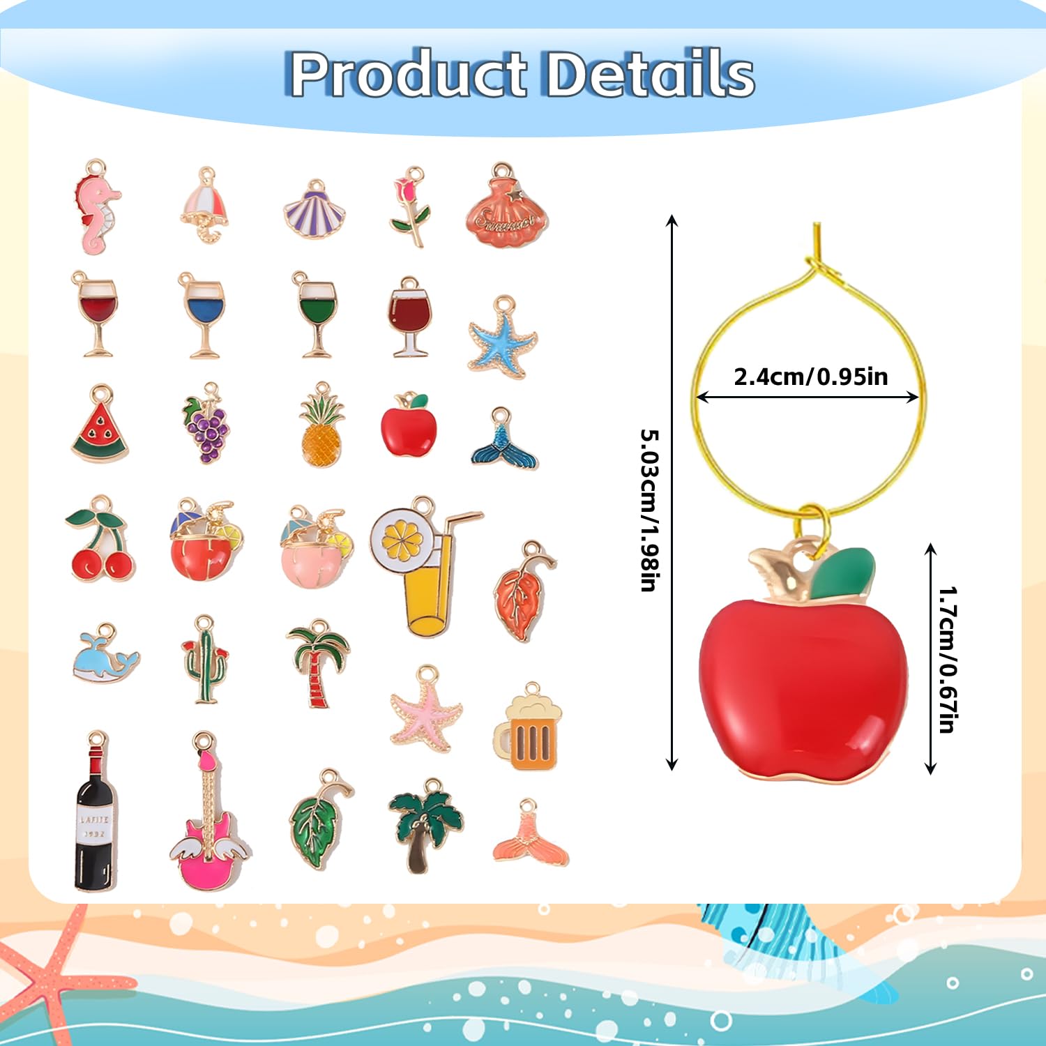 VLYX 30-Pack Underwater Sea Life Wine Glass Charms with Velvet Storage Bag - Image 3