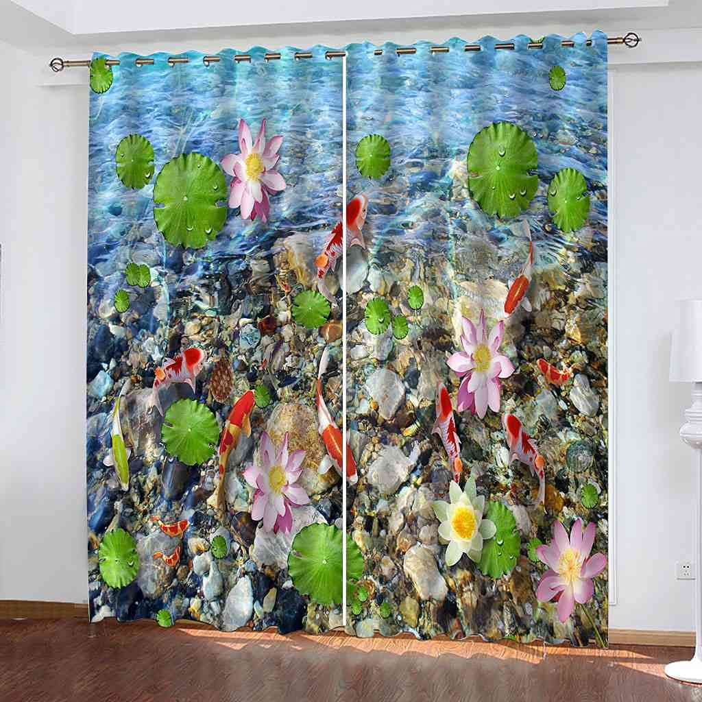 Rideaux à oeillets imprimé Lotus Koi pour instaurer le calme au salon