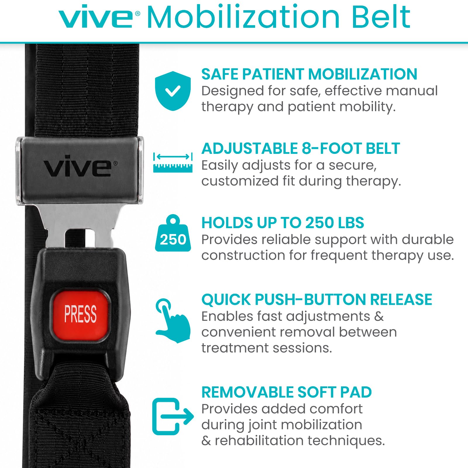 Vive Mobilization Belt for Physical Therapy with Buckle - Manual Traction Stretching Band - PT Traction Strap Belt for Stretching, Mobility, Massages & Exercise — Amazon image 2